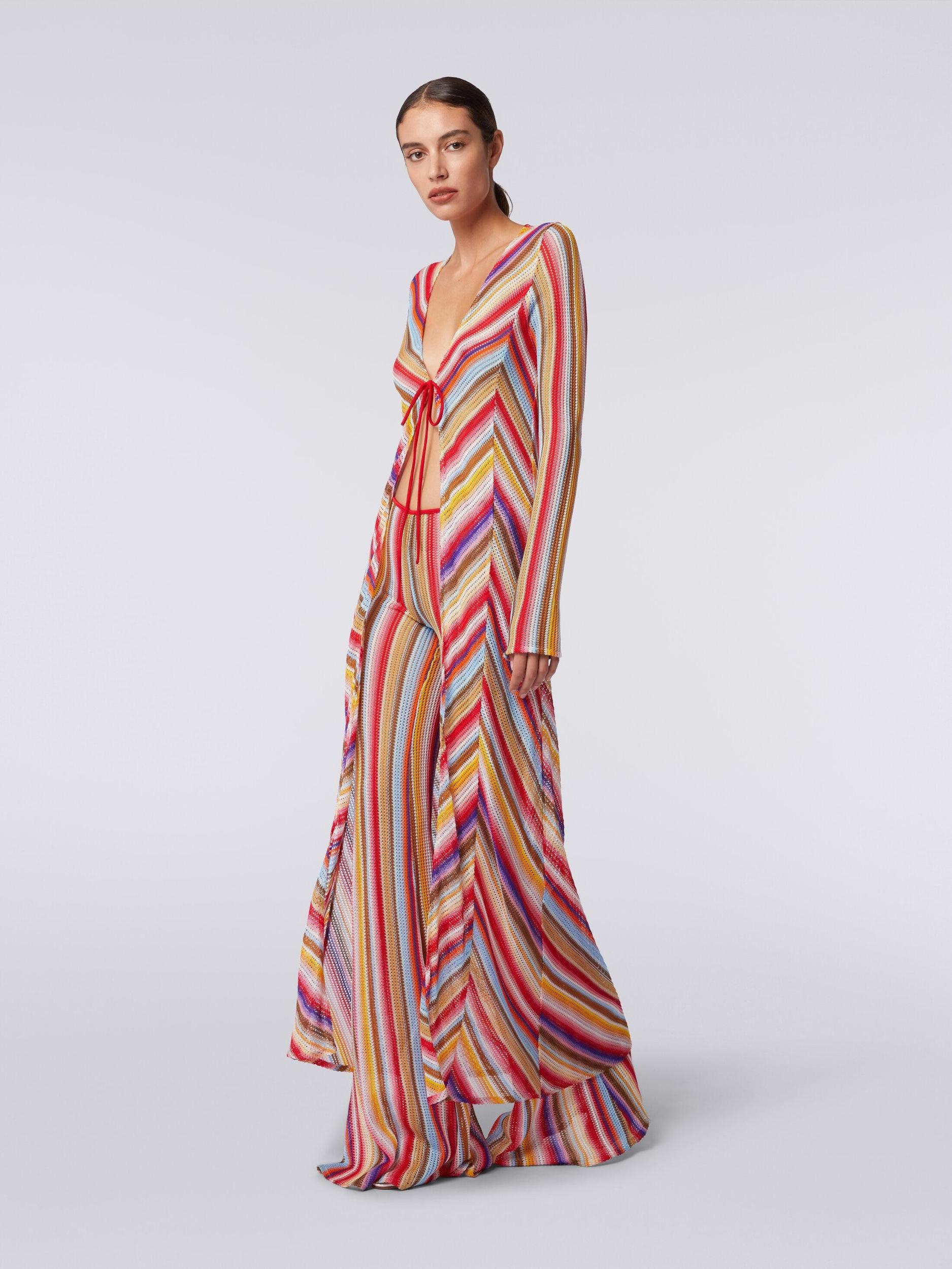 Long cover up cardigan in striped crochet Product Image