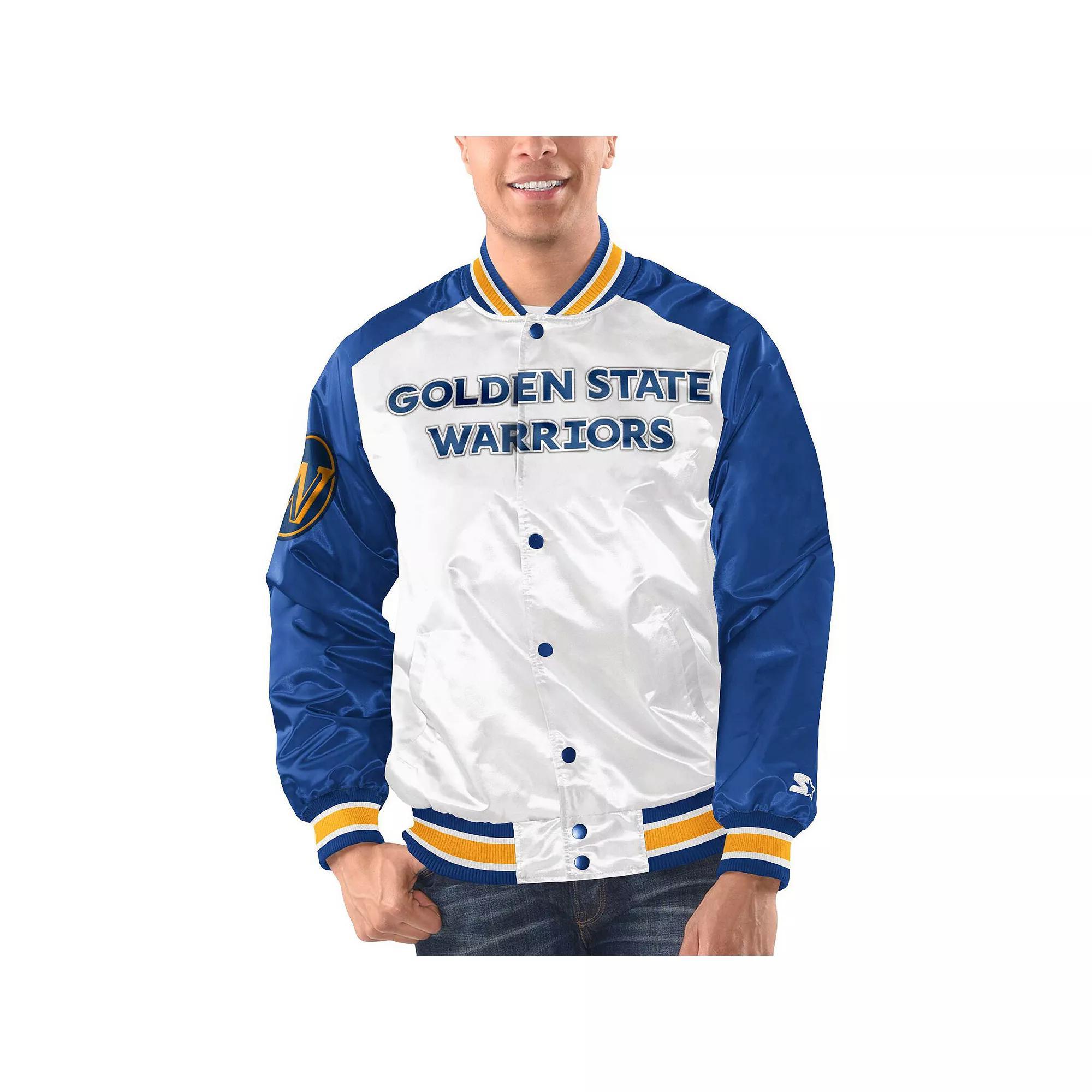Men's Starter White/Blue New York Knicks Renegade Satin Full-Snap Varsity Jacket, Size: 2XL Product Image