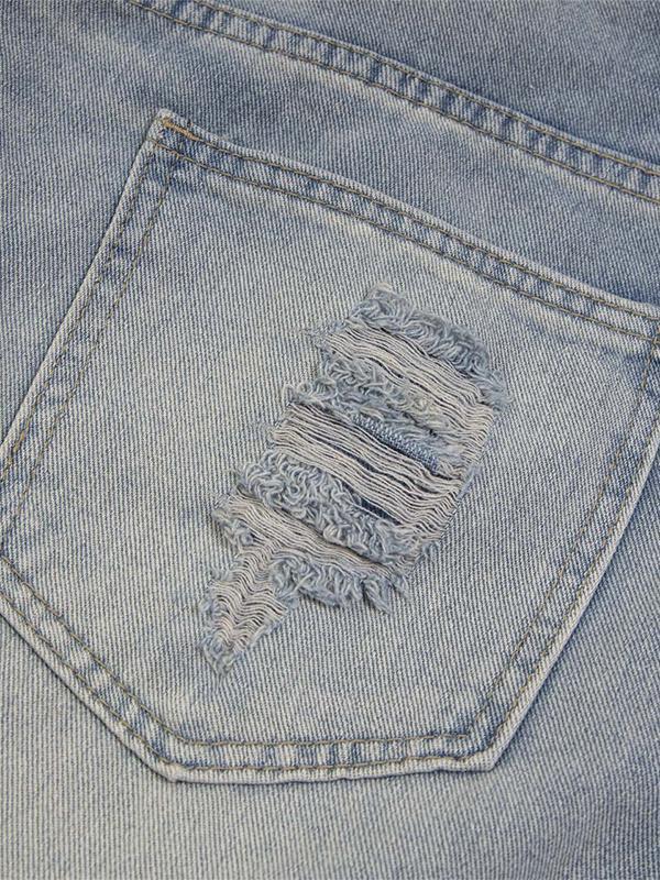 Men'S Washed Distressed Rhinestones Ripped Denim Shorts Product Image