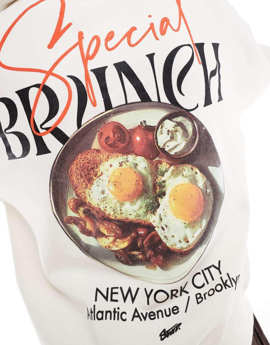 Pull&Bear STWD Brunch hoodie in white Product Image