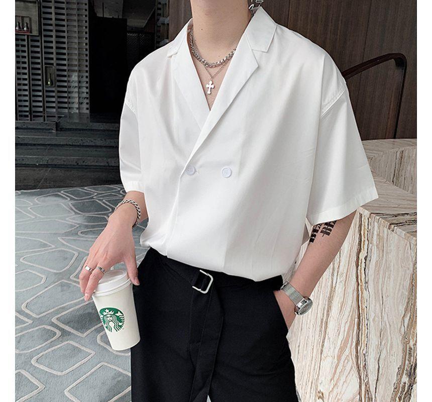 Lapel Collar Plain Double-Breasted Shirt (Various Designs) Product Image