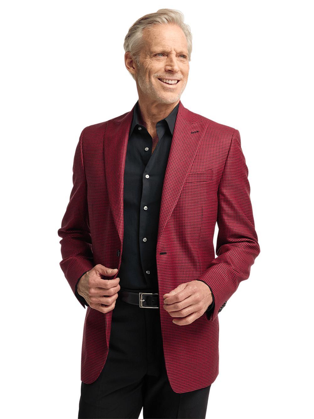 Wool Houndstooth Single Breasted Peak Lapel Sport Coat - Black/red Product Image