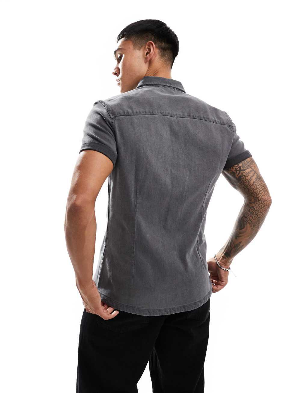 ASOS DESIGN slim fit stretch denim shirt in washed black Product Image