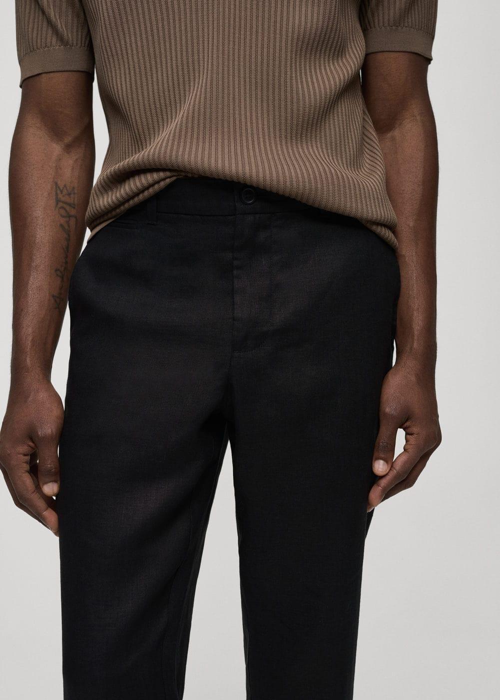 Mango Mens Short Sleeve Cotton Linen Shirt Pants Set Product Image