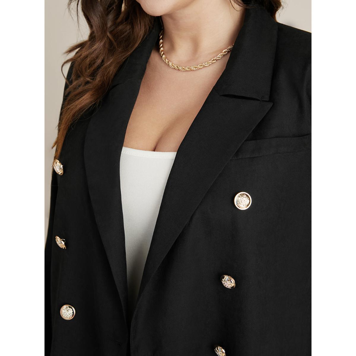 Plus Size Solid Button Up Suit Collar Blazer Black Women Work Plain Button Sleeve Long Sleeve Suit Collar 14-16/1X Office Blazers BloomChic Product Image