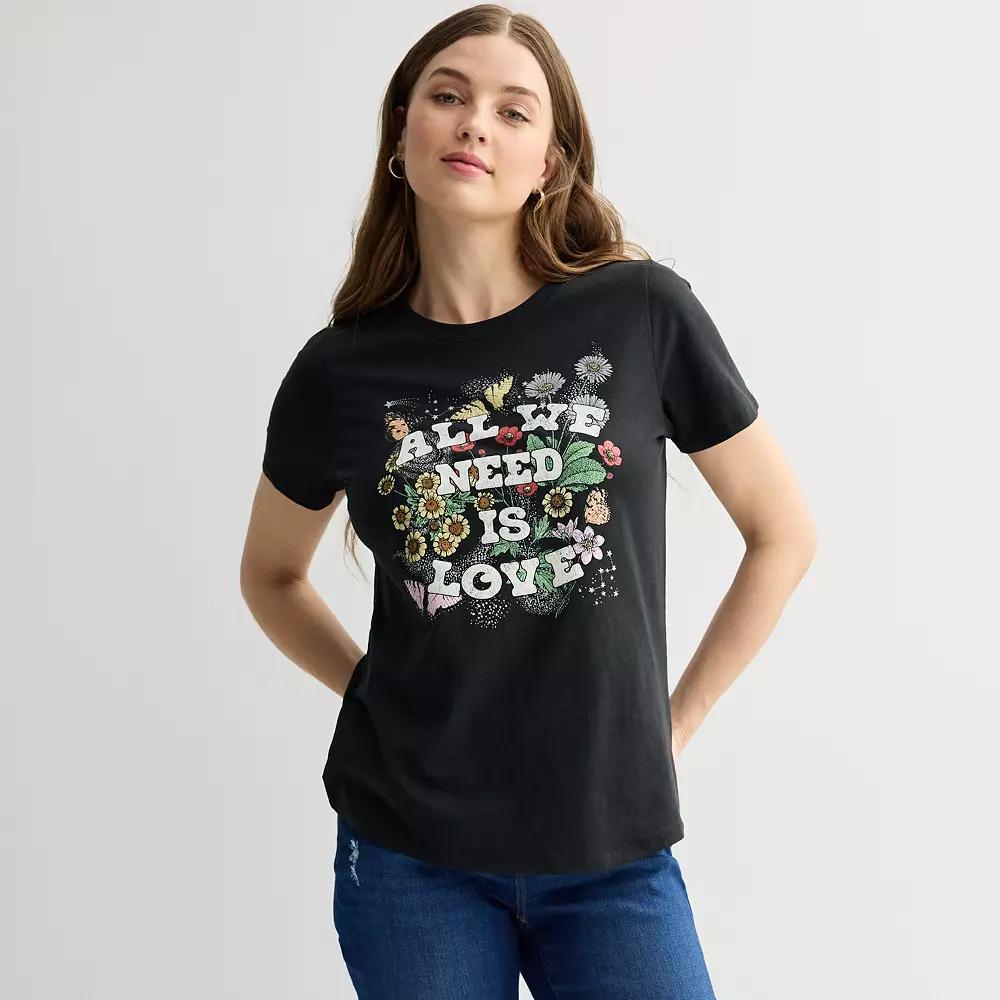 Womens All We Need Is Love Floral Background Graphic Tee Product Image