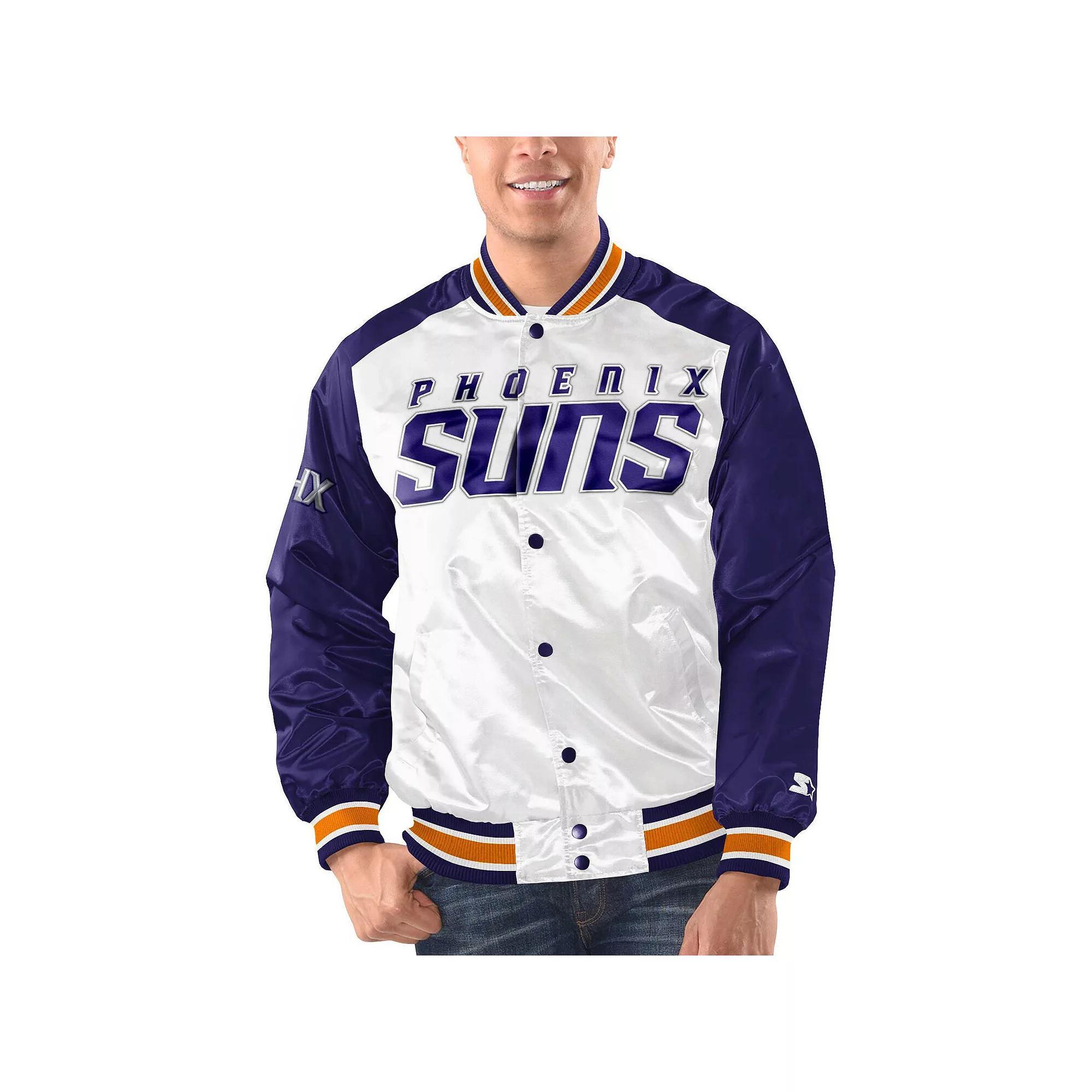 Men's Starter White/Purple Phoenix Suns Renegade Satin Full-Snap Varsity Jacket, Size: XL, Phx White Product Image