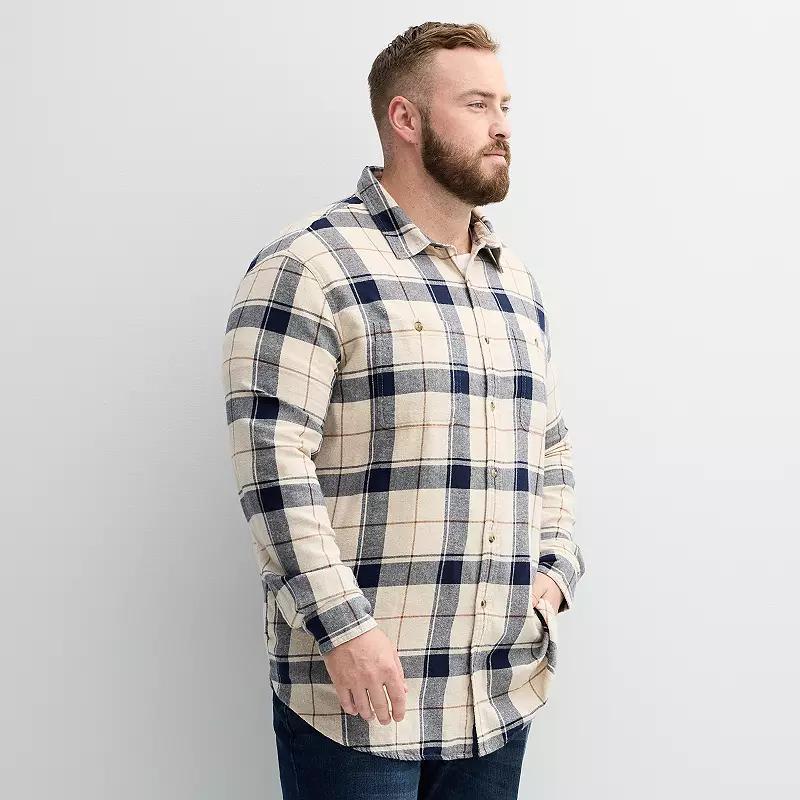 Big & Tall Sonoma Goods For Life® Long Sleeve Flannel Shirt, Men's, Size: Large Tall, Blue Buff Check Product Image