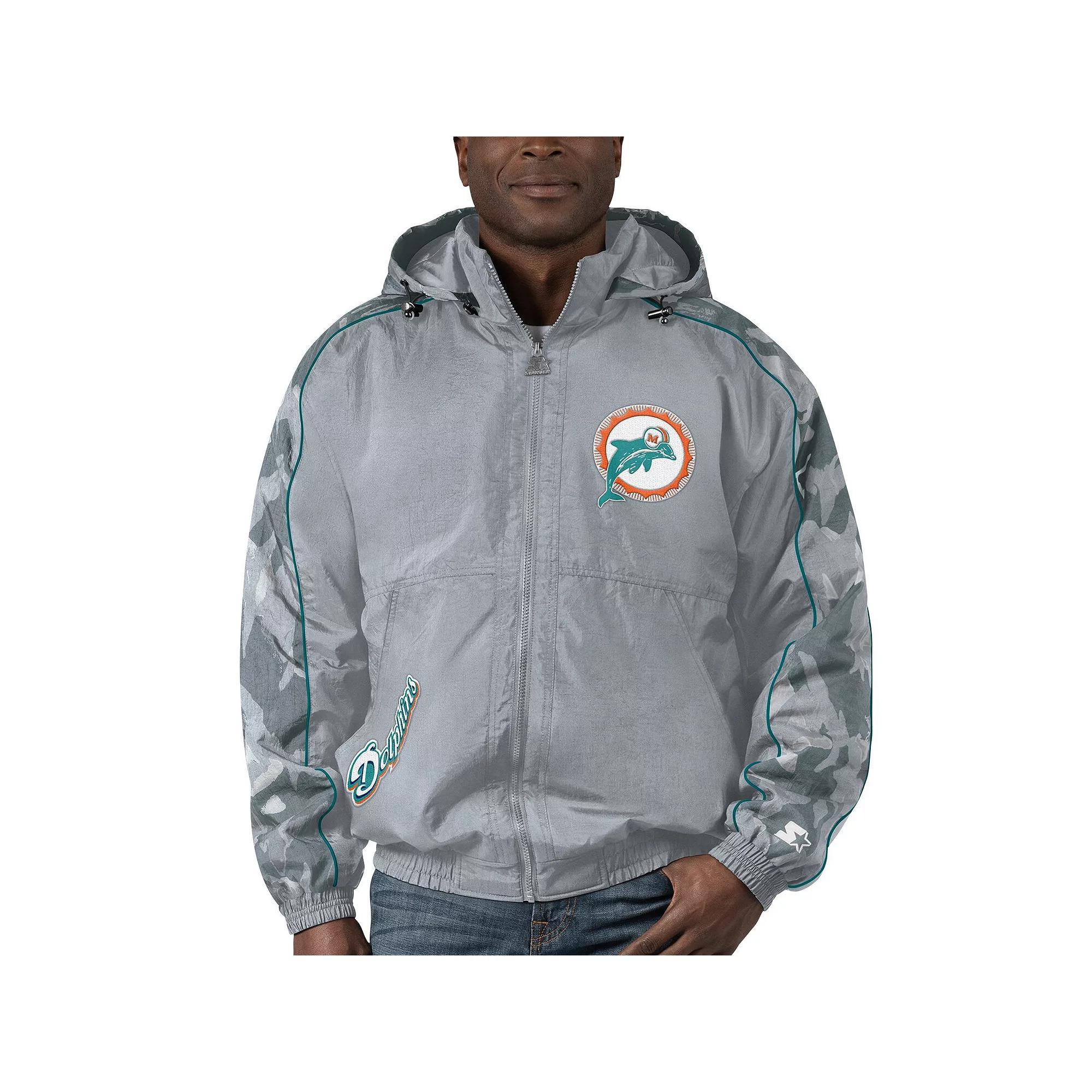 Men's Starter Gray Miami Dolphins Thursday Night Gridiron Throwback Full-Zip Jacket, Size: Medium, Grey Product Image