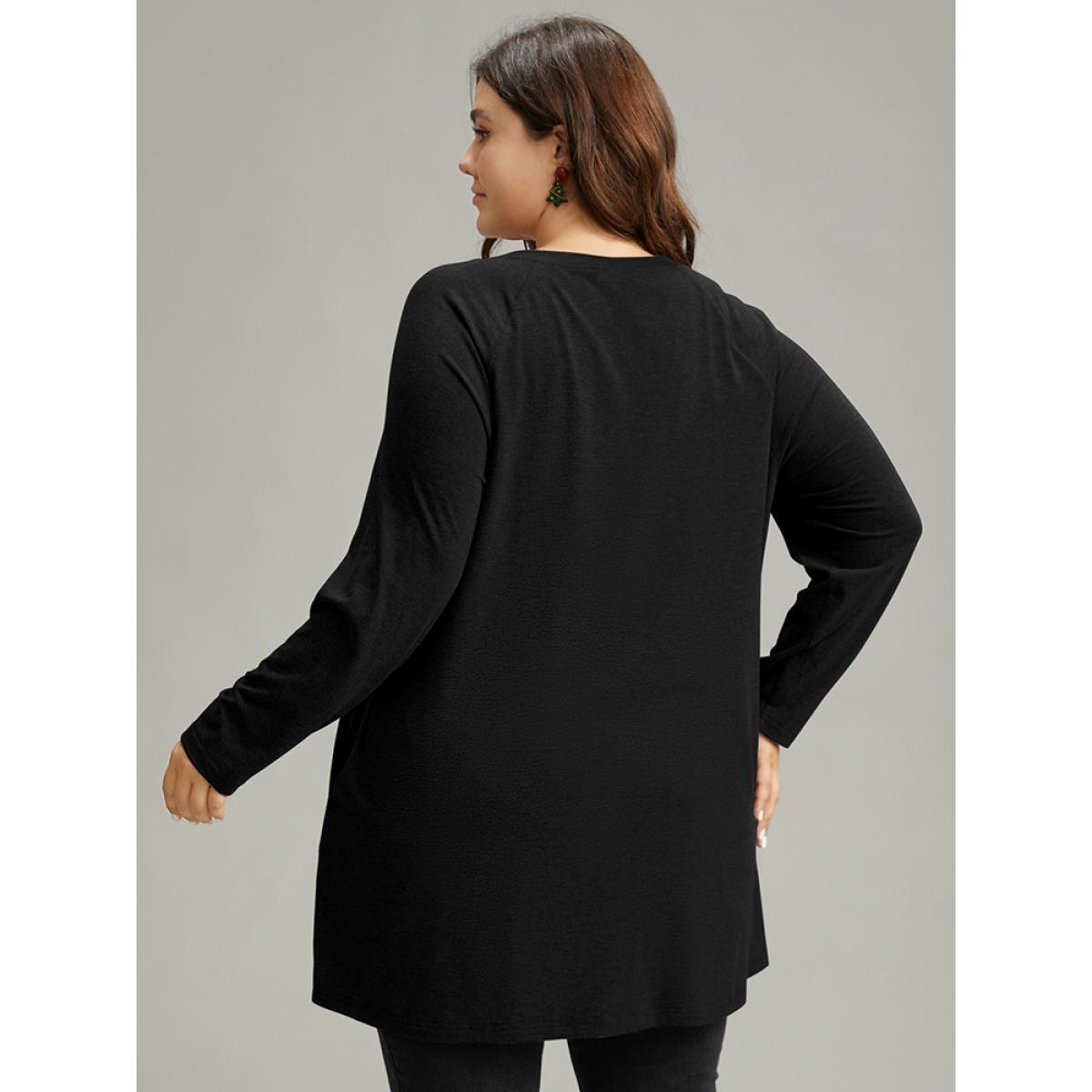 Plus Size Santa Claus Print Long Sleeve T-shirt Black Women Casual Printed Christmas Dailywear T-shirts BloomChic 18-20/2X Product Image