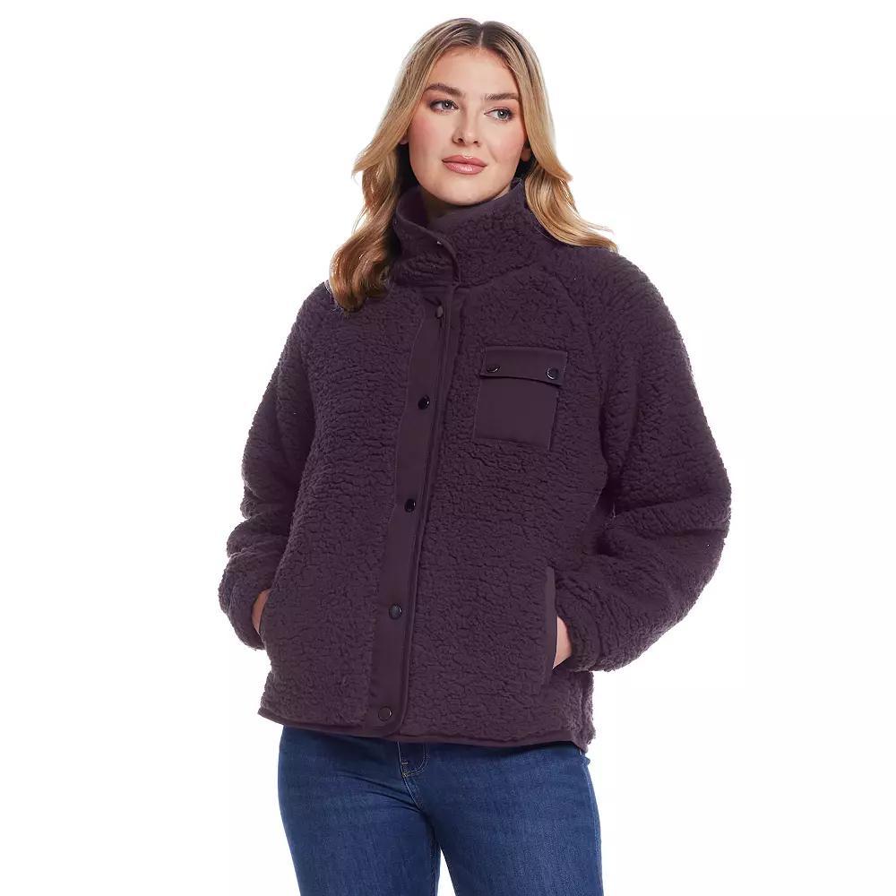 Women's Weathercast Snap Front Bonded Sherpa Fleece Jacket, Size: Medium, Grey Plaid Product Image