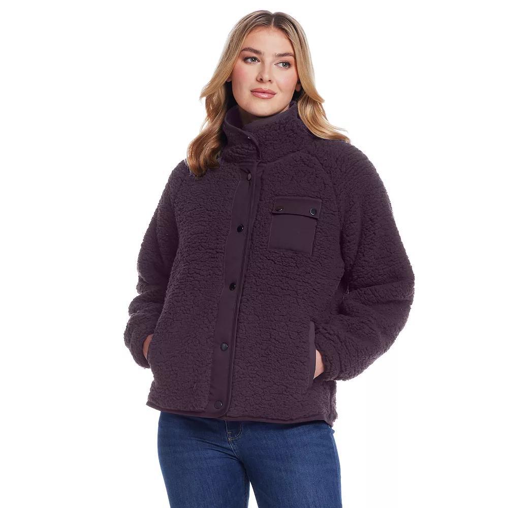 Women's Weathercast Snap Front Bonded Sherpa Fleece Jacket, Size: Medium, Grey Plaid Product Image