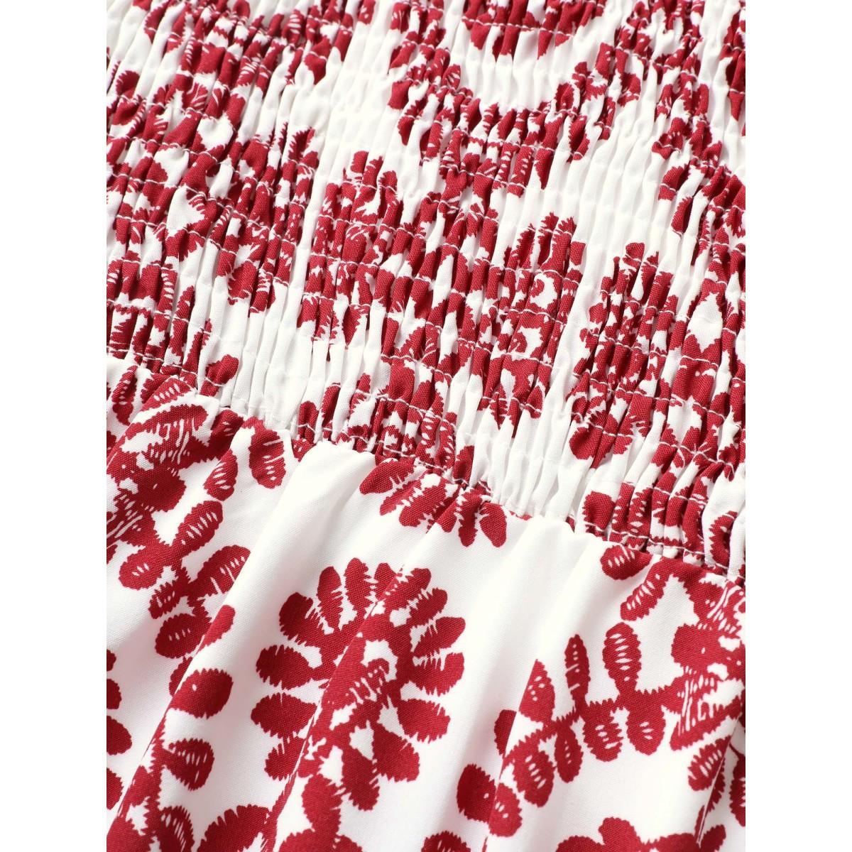Plus Size Bandana Print Shirred Sleeveless Maxi Dress Scarlet Women Resort Non Sleeveless Curvy BloomChic 18-20/2X Product Image