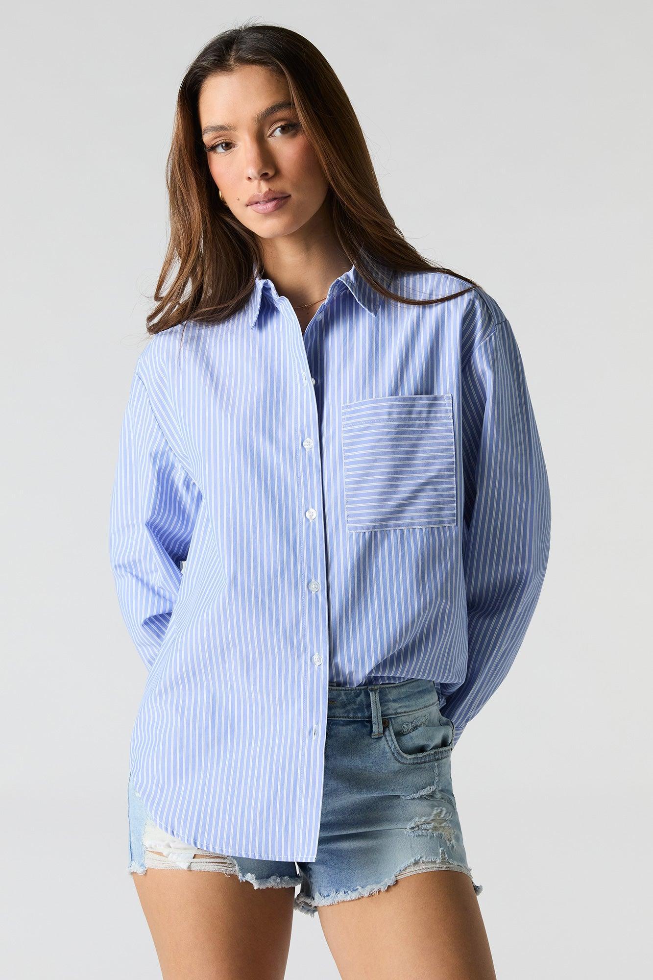 Striped Oversized Button-Up Top Female Product Image