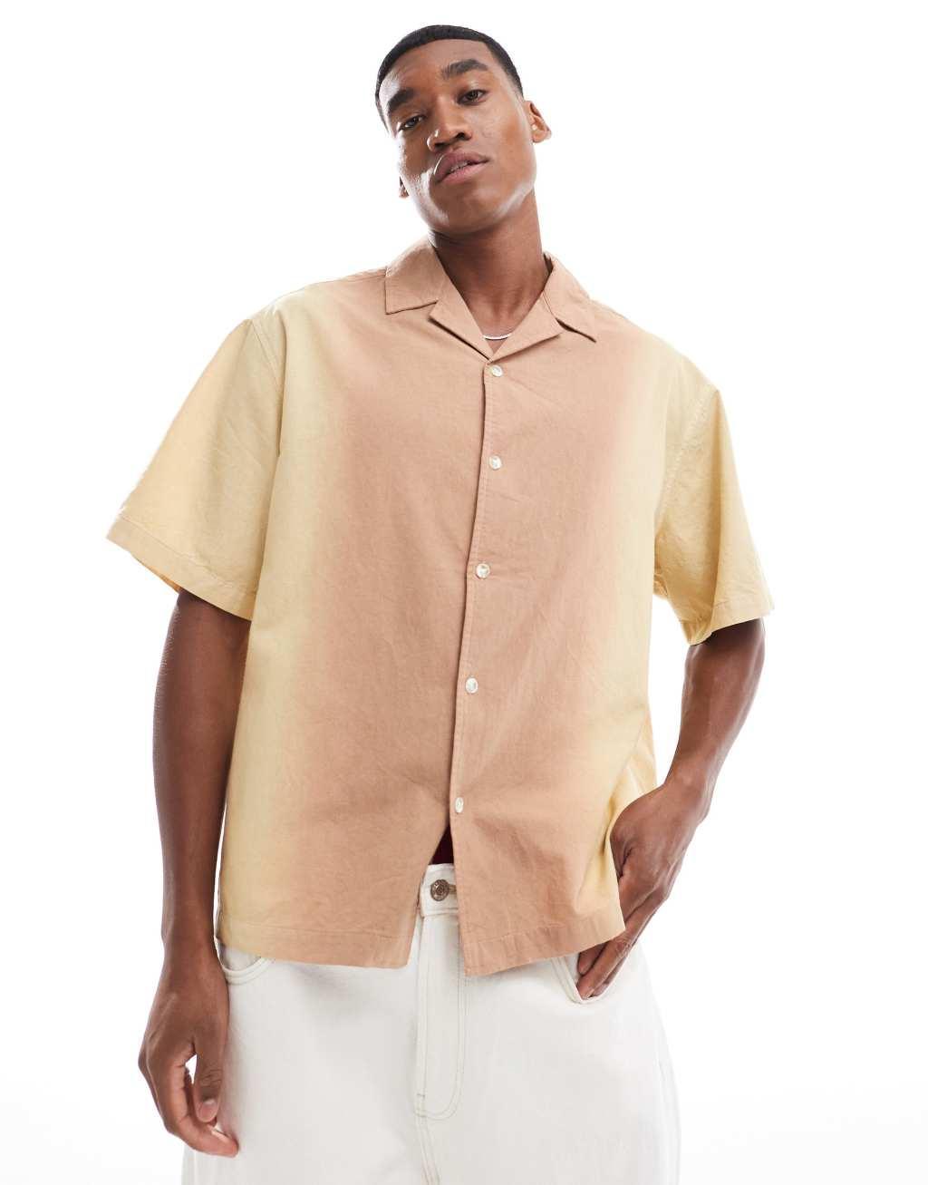 ASOS DESIGN oversized linen look utility shirt in orange ombre Product Image
