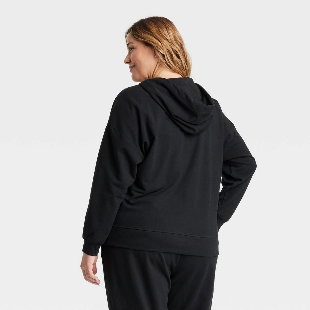 Womens Fleece Hooded Zip-Up Sweatshirt - Ava & Viv Black 2X: Side Pockets, Drawstring Hood Product Image