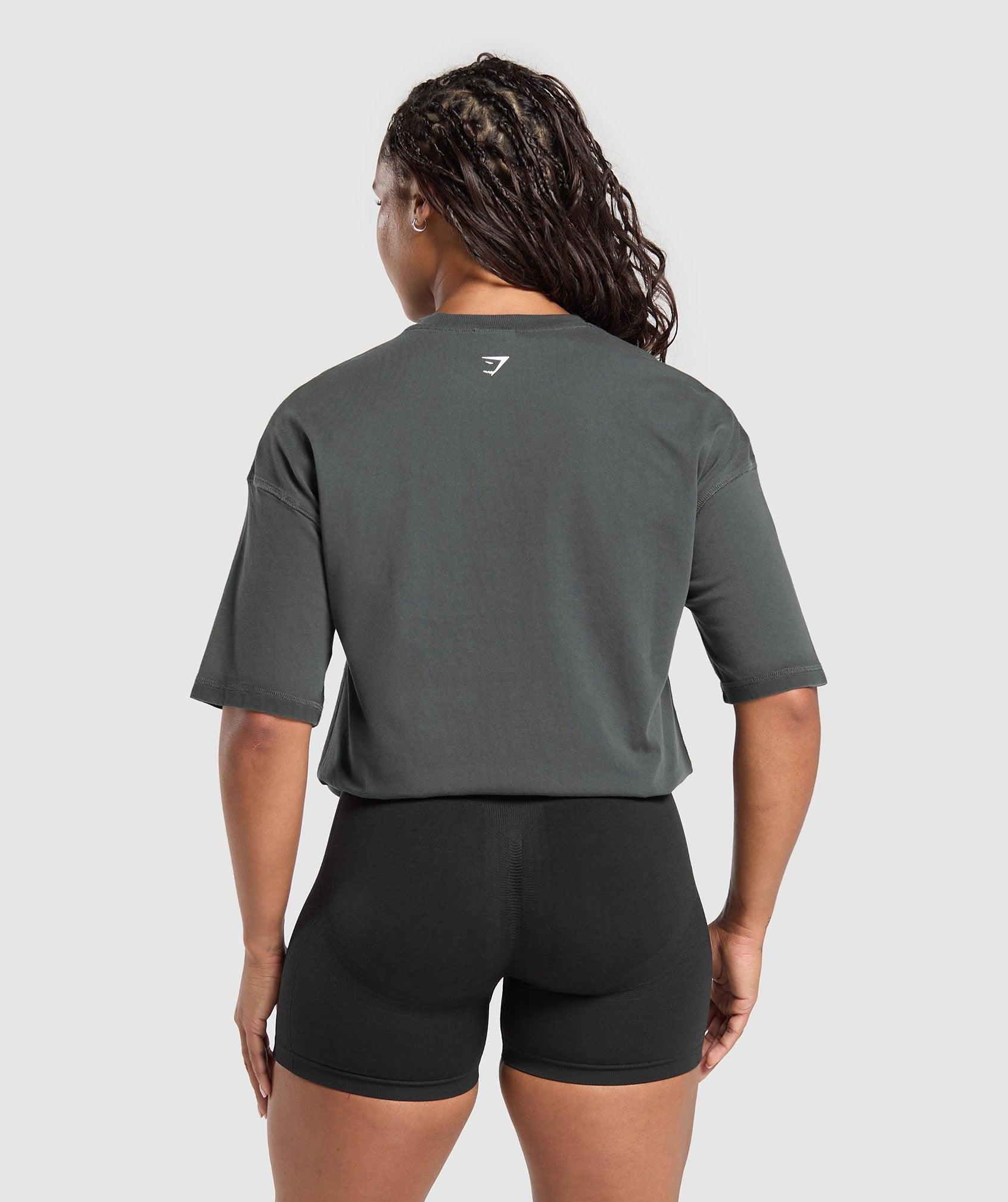 Gymshark Gains Washed Heavyweight Cotton T-Shirt - Asphalt Grey/Black Female Product Image