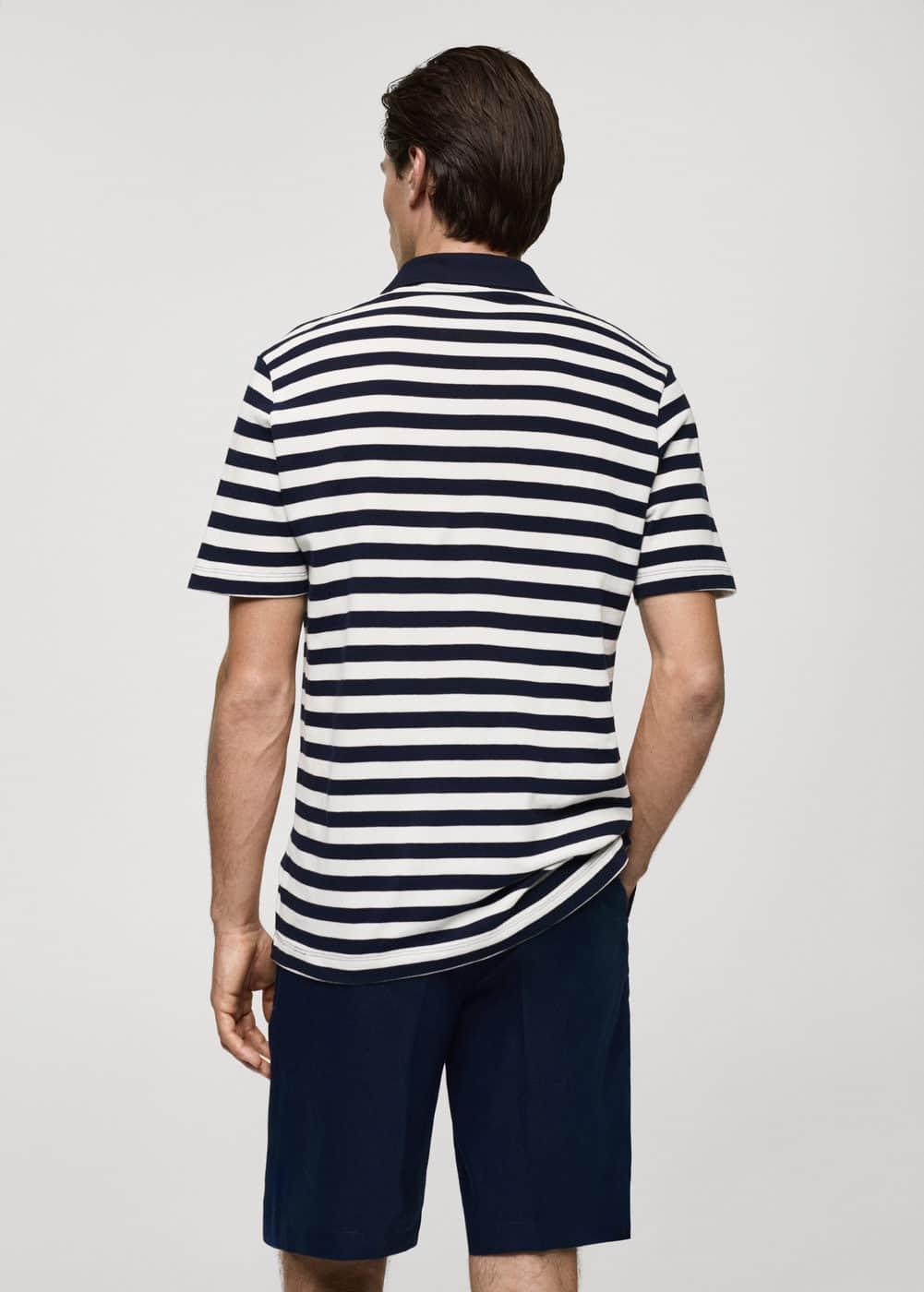 Regular-fit striped piqué cotton polo shirt - Men | MANGO USA Product Image