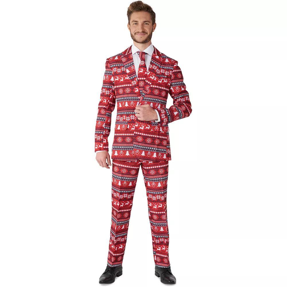 Men's Suitmeister Nordic Pixel Red Christmas Slim-Fit Holiday Novelty Suit Set, Size: Large Product Image