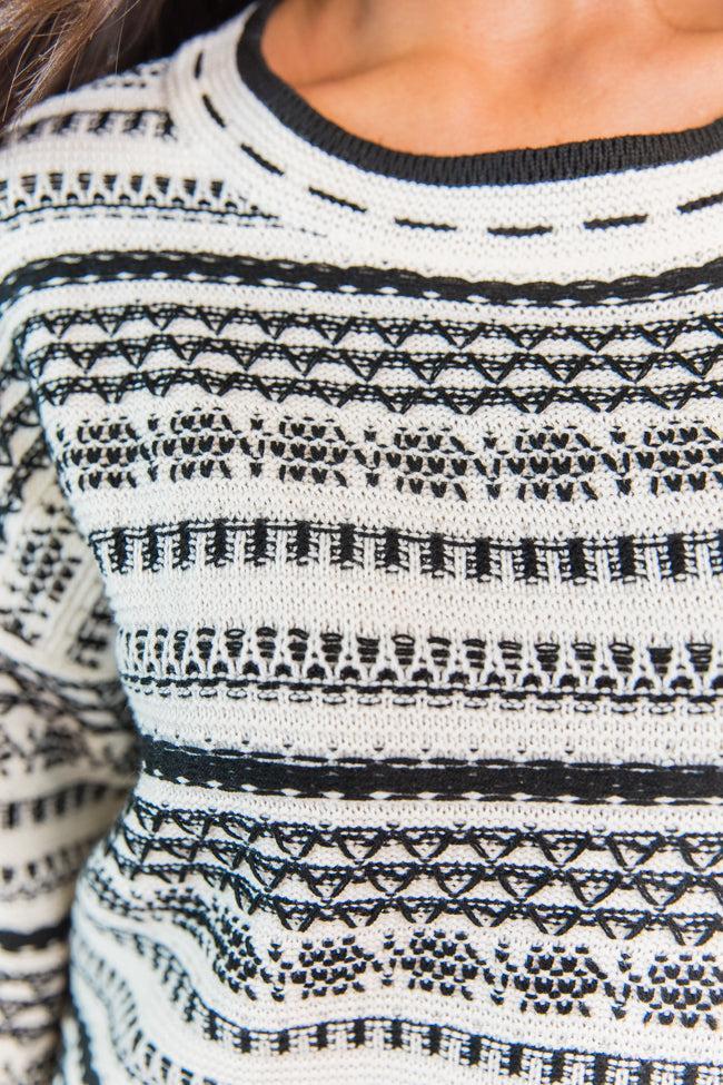 One Step Up Ivory and Black Printed Crew Neck Sweater  FINAL SALE Product Image
