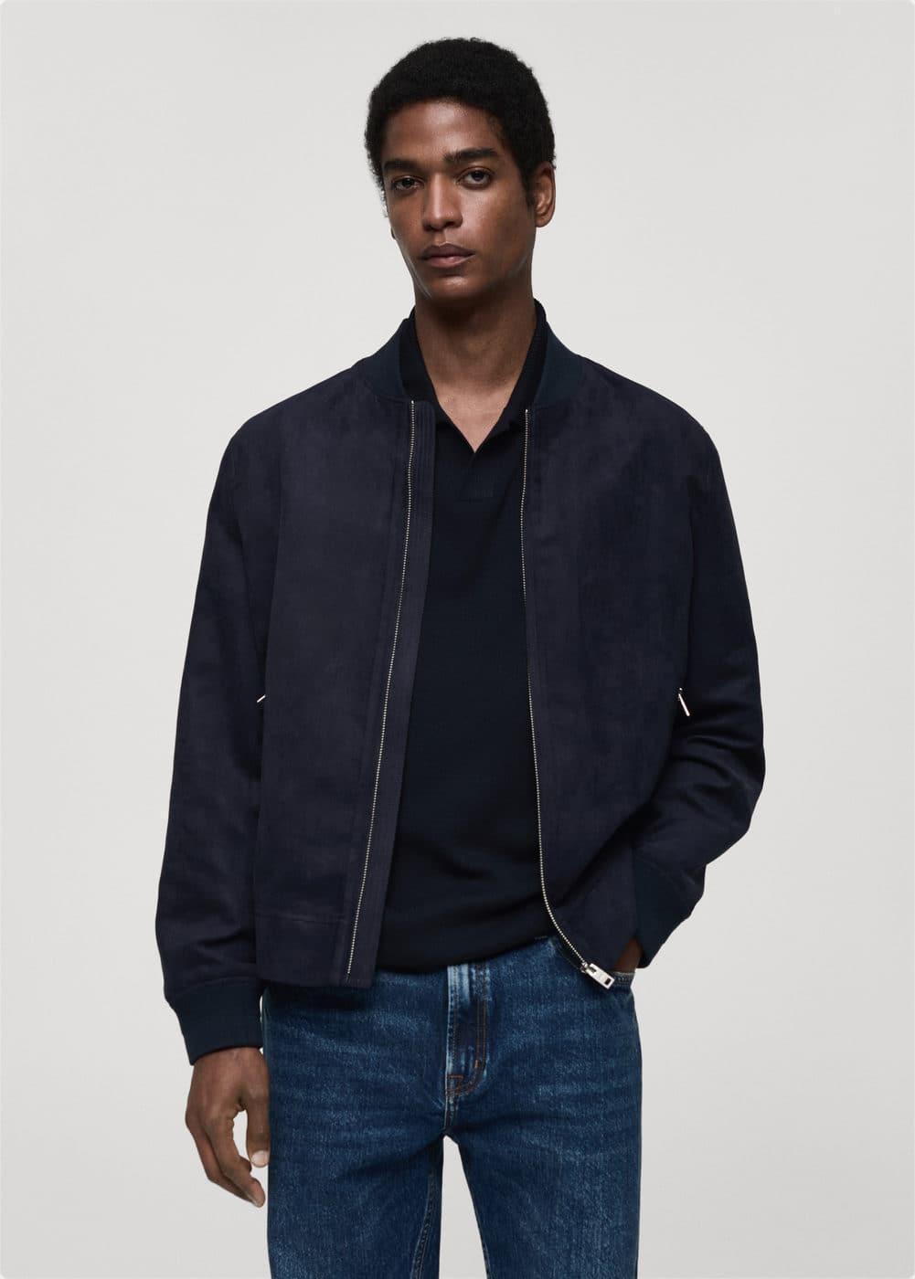 Suede-effect bomber jacket - Men | MANGO USA Product Image