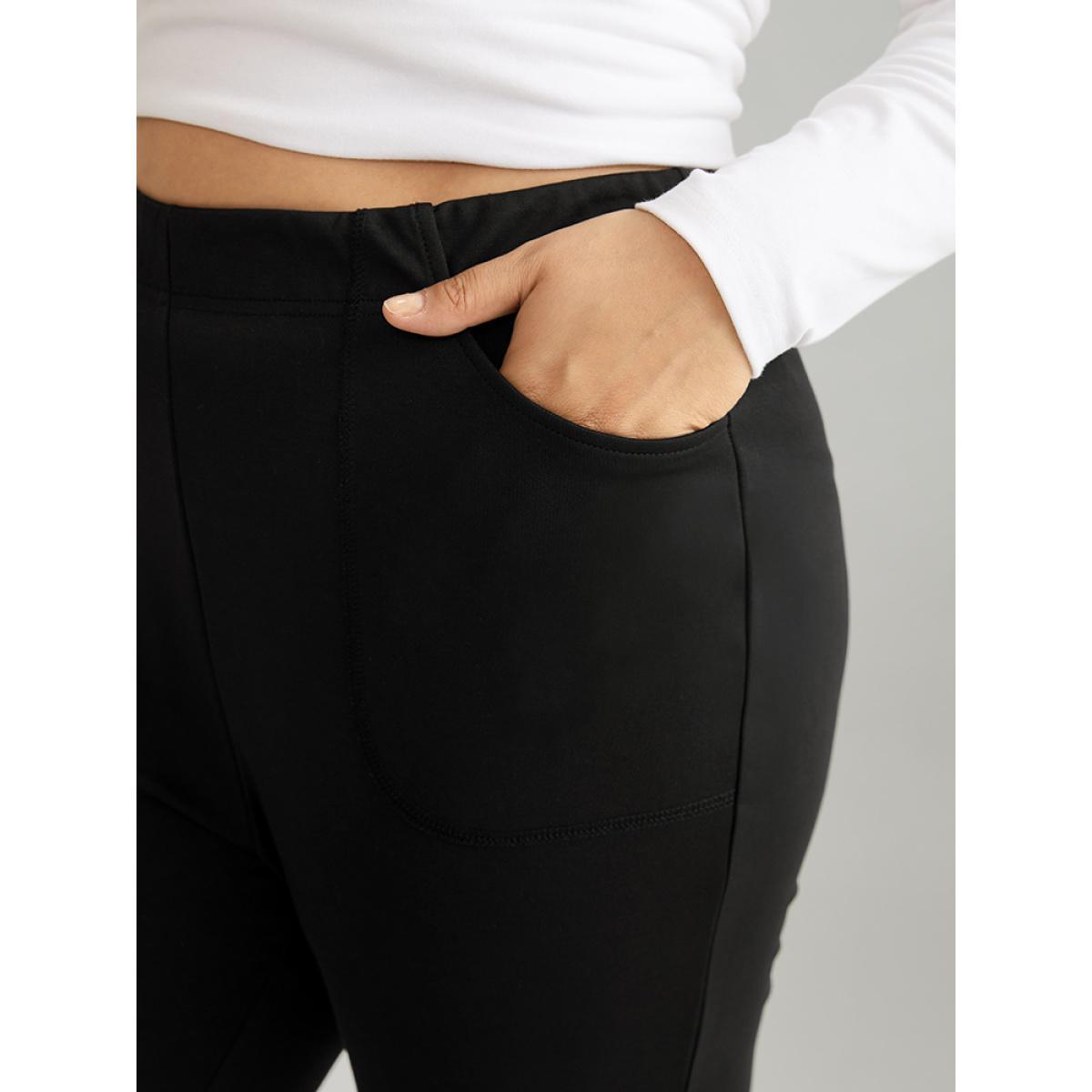 Plus Size Moon & Star High Rise Elastic Waist Flare Leg Pants Women Black Elegant Flare Leg High Rise Festival-Christmas Pants BloomChic 14-16/1X Product Image