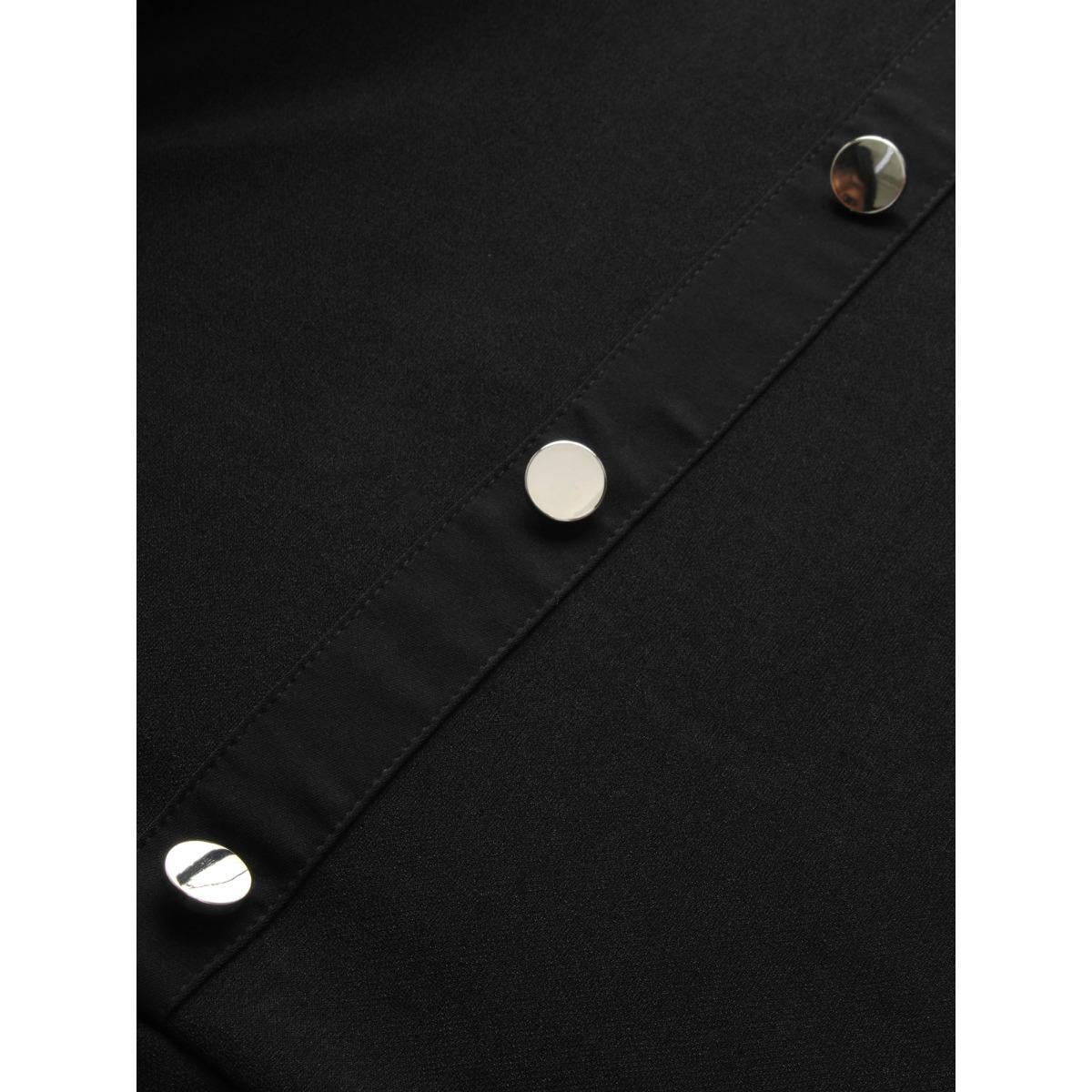 Plus Size Crew Neck Metal Button Detail Belted Dress Black Women At the Office Belted Round Neck Short sleeve Curvy BloomChic 28/5X Product Image