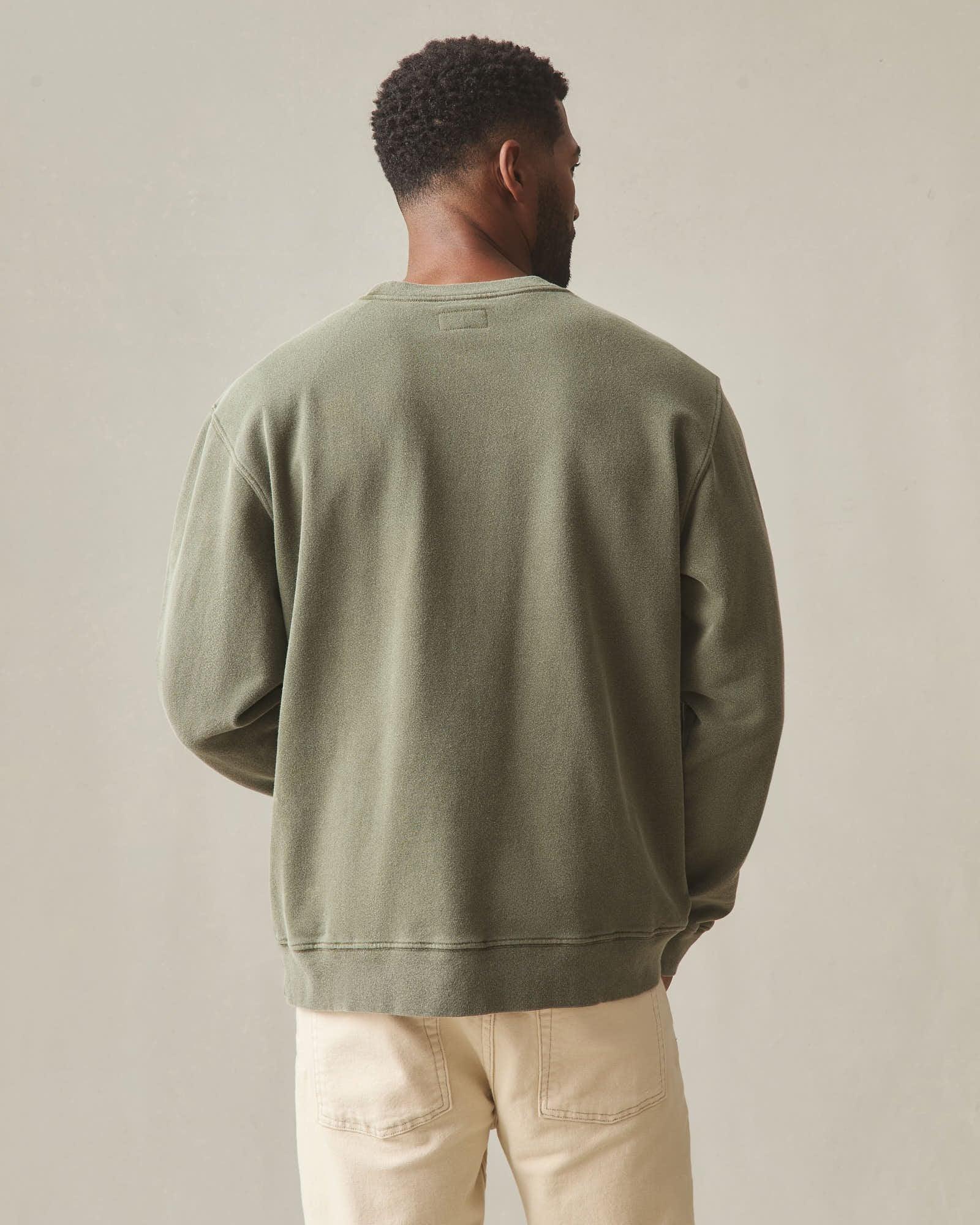 Men's Vintage Washed Relaxed French Terry Crew - Olive Product Image