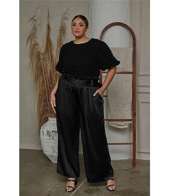 Sugarlips Plus Short Sleeve Textured-Knit Cropped Bubble Top Product Image