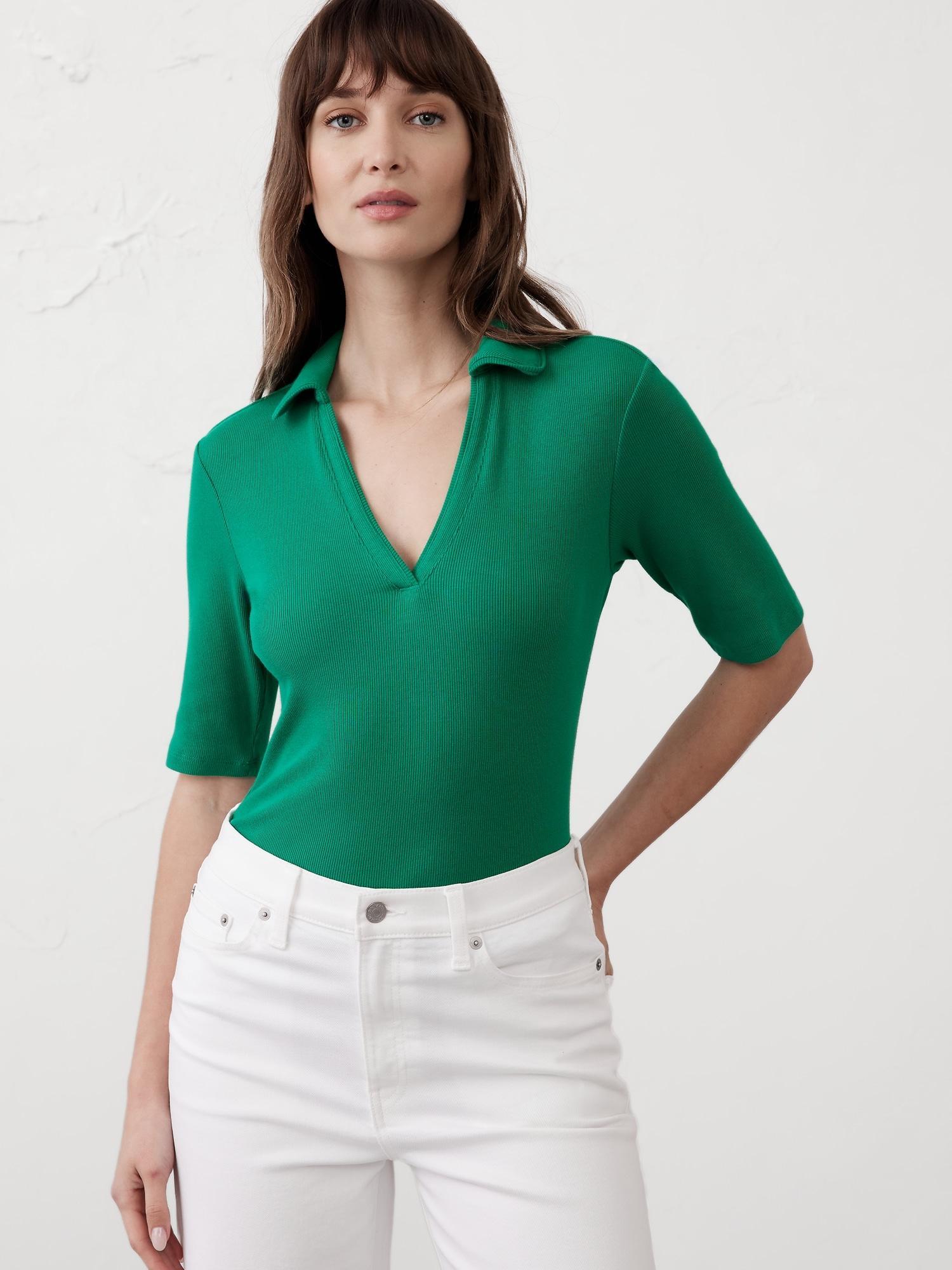Ribbed Elbow-Sleeve Polo Product Image