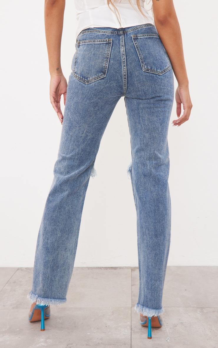 Vintage Wash High Rise Ripped Straight leg Jeans Product Image