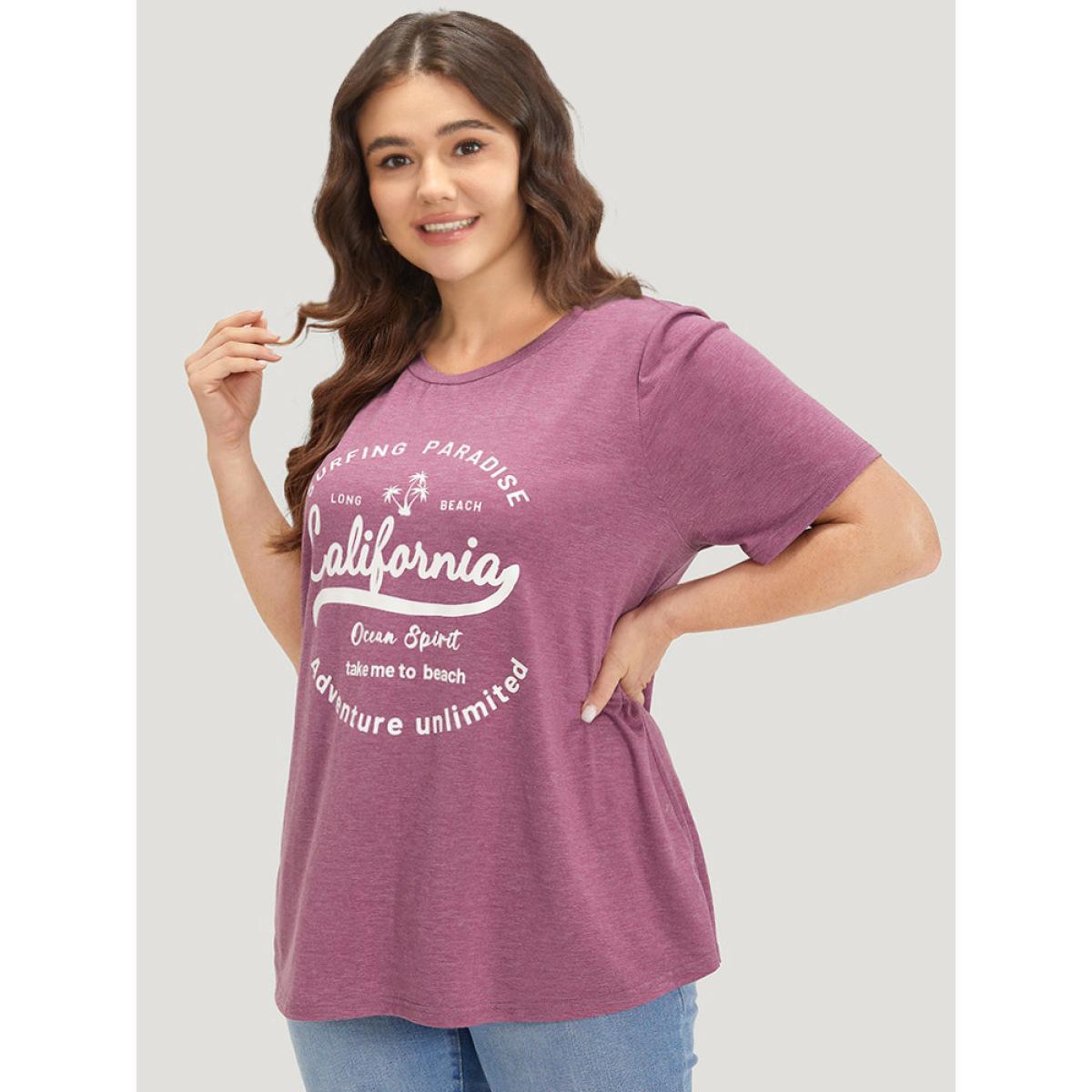 Plus Size Letter Print Heather Round Neck T-shirt Mauve Women Casual Printed Letter Dailywear T-shirts BloomChic 26/4X Product Image