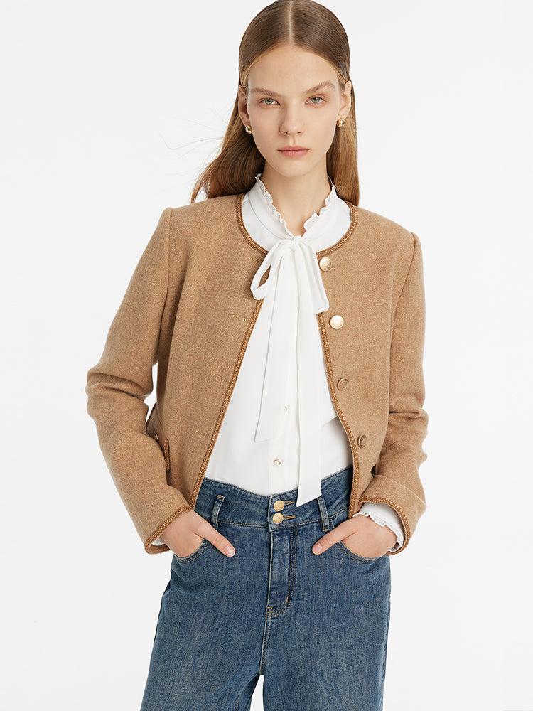 Washable Wool Round Neck Single-Breasted Women Jacket Product Image
