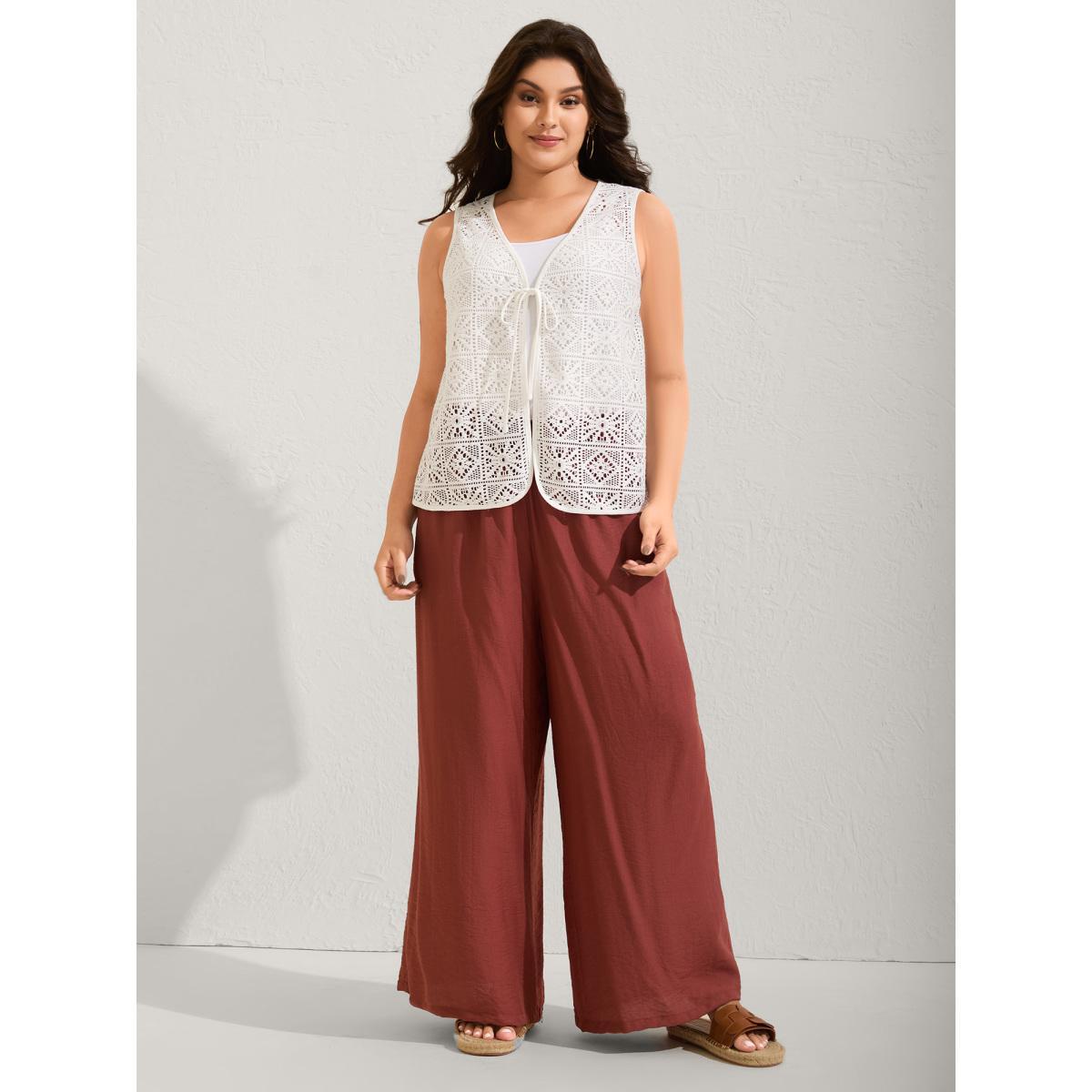 Plus Size Lace Spliced Denim-Like Kimono Vest Women Originalwhite Tie knot Vacation Kimonos BloomChic 14-16/1X Product Image