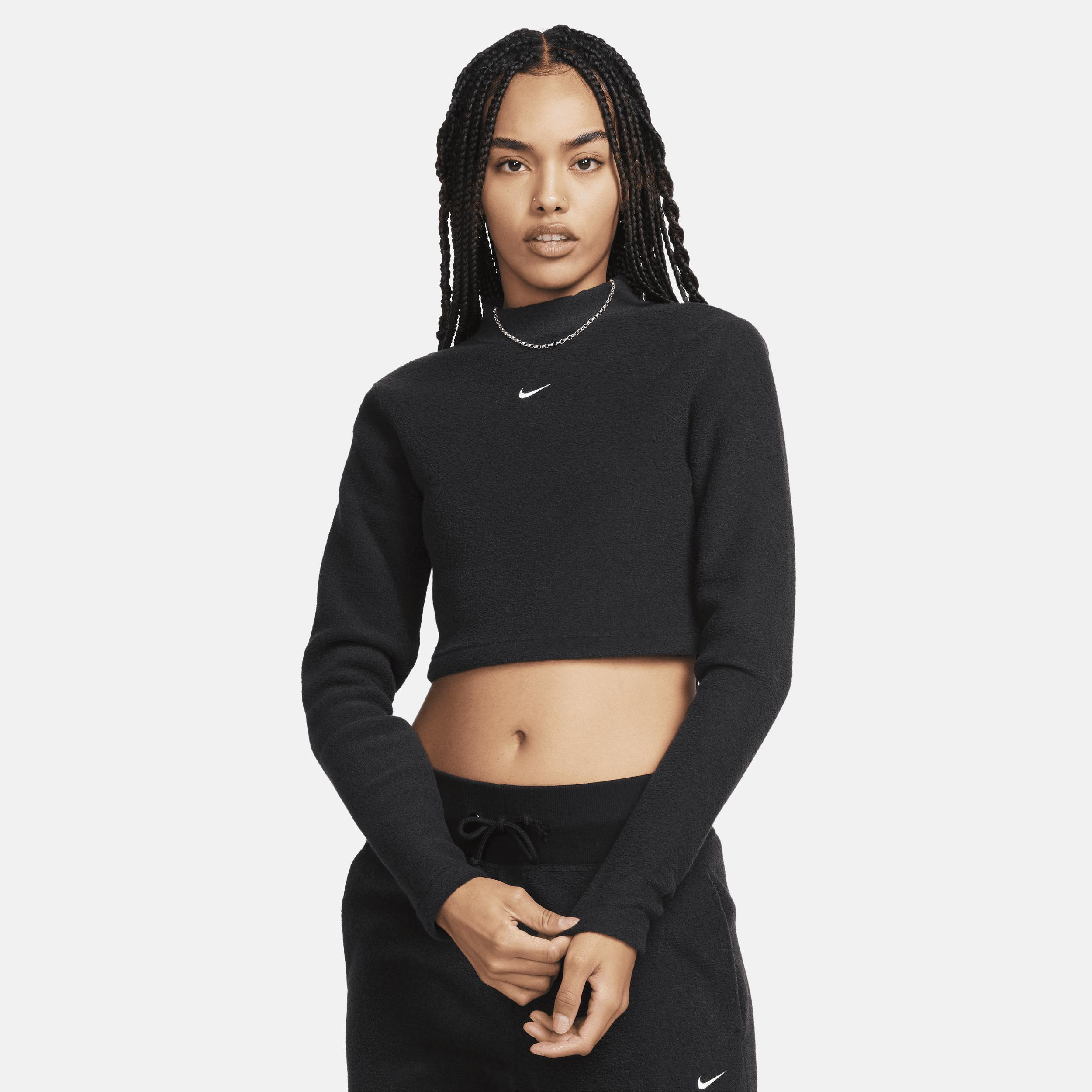 Nike Mini Swoosh Plush long sleeve top in black Product Image