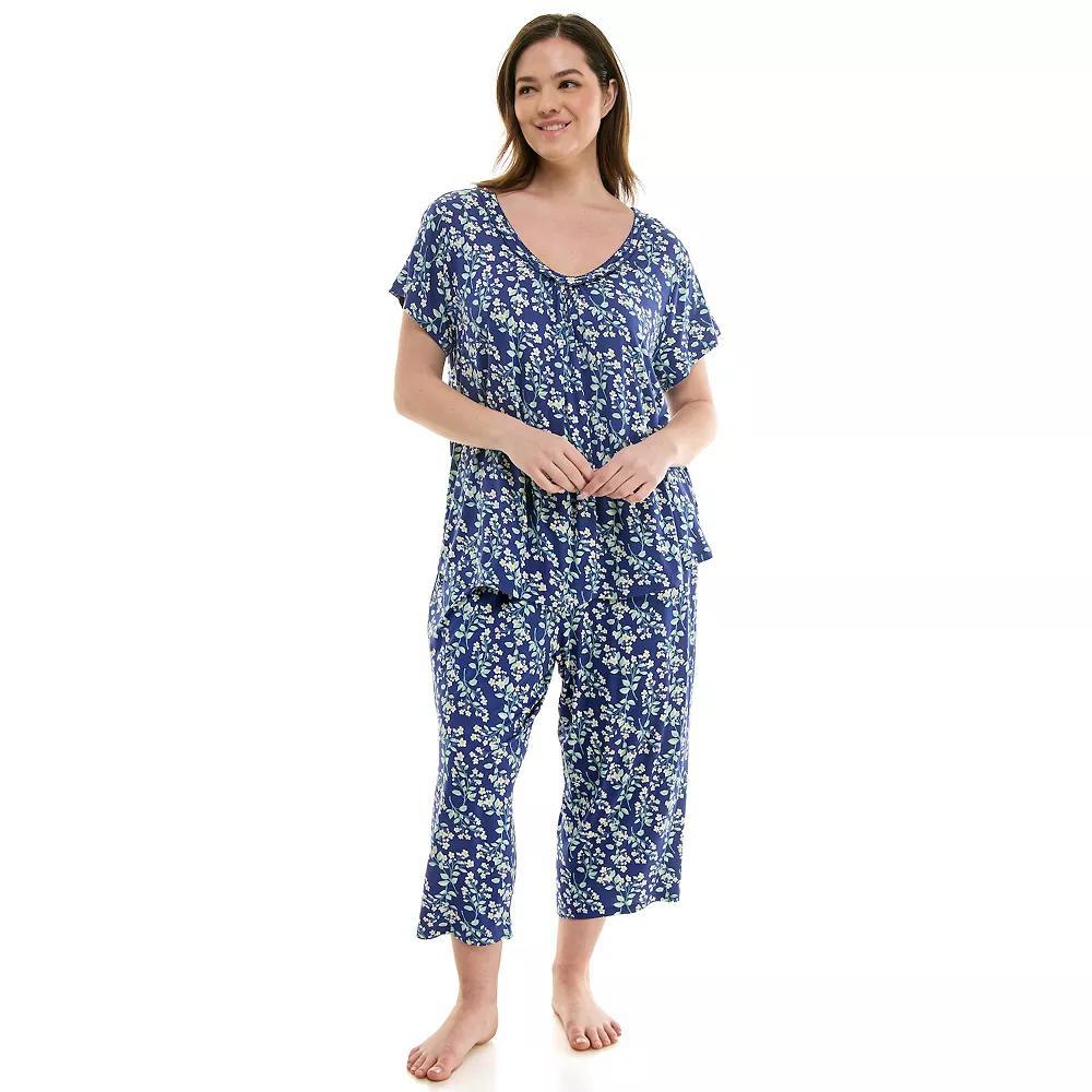Plus Size Croft & Barrow Print Short Sleeve Pajama Top & Pajama Pants Sleep Set, Womens Product Image