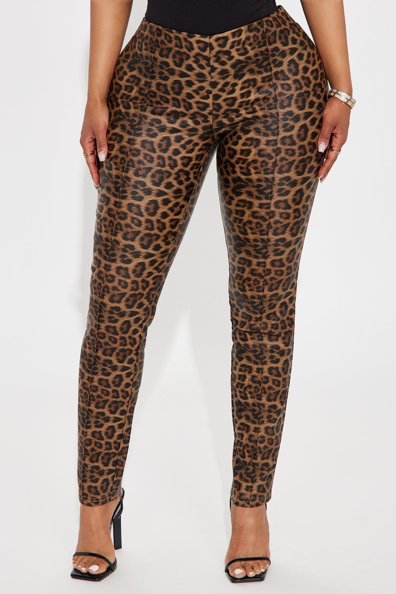 On The Hunt Leopard Faux Leather Cigarette Pant - Brown Combo Product Image