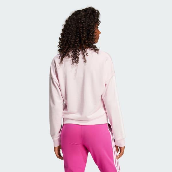 adidas Essentials 3-Stripes French Terry V-neck Sweatshirt Clear Pink M Womens Product Image