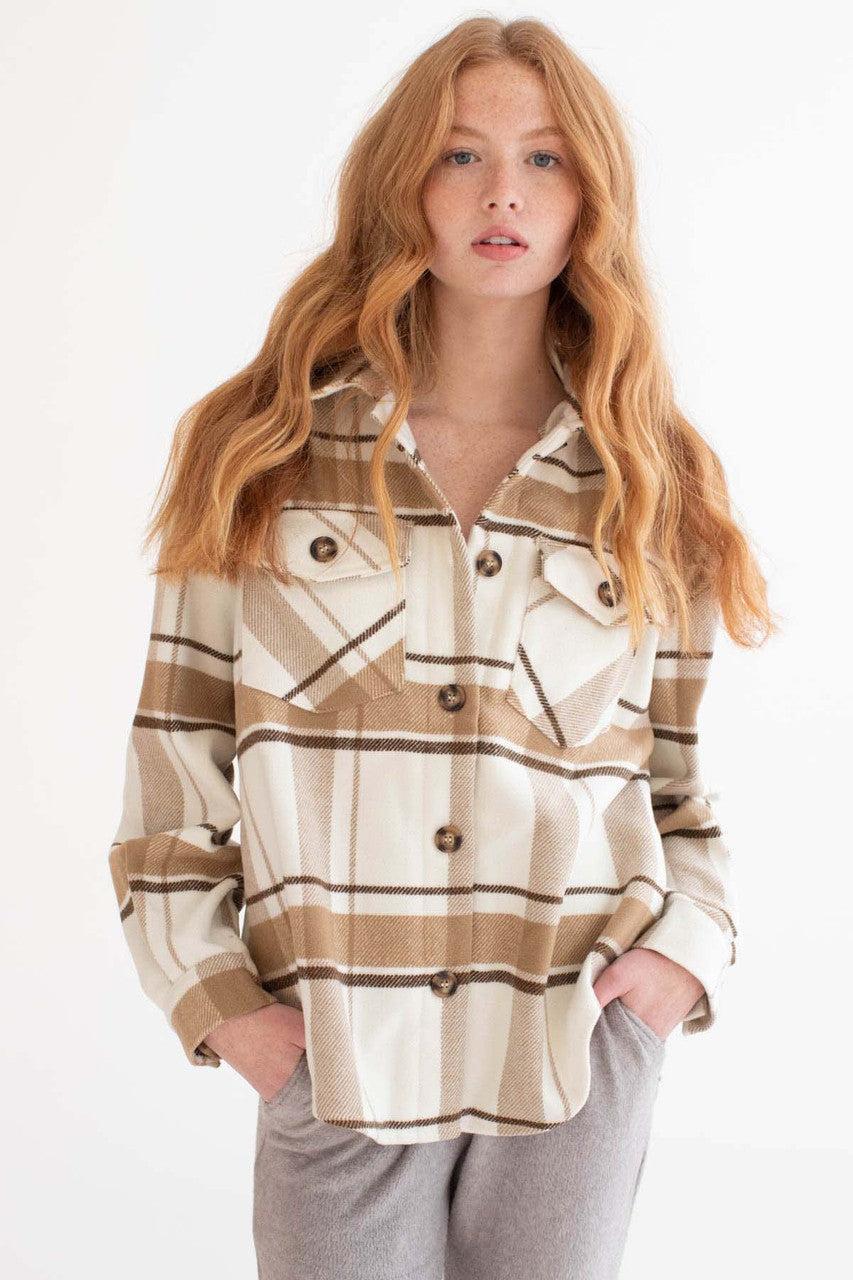 Mocha Brushed Plaid Jacket Product Image