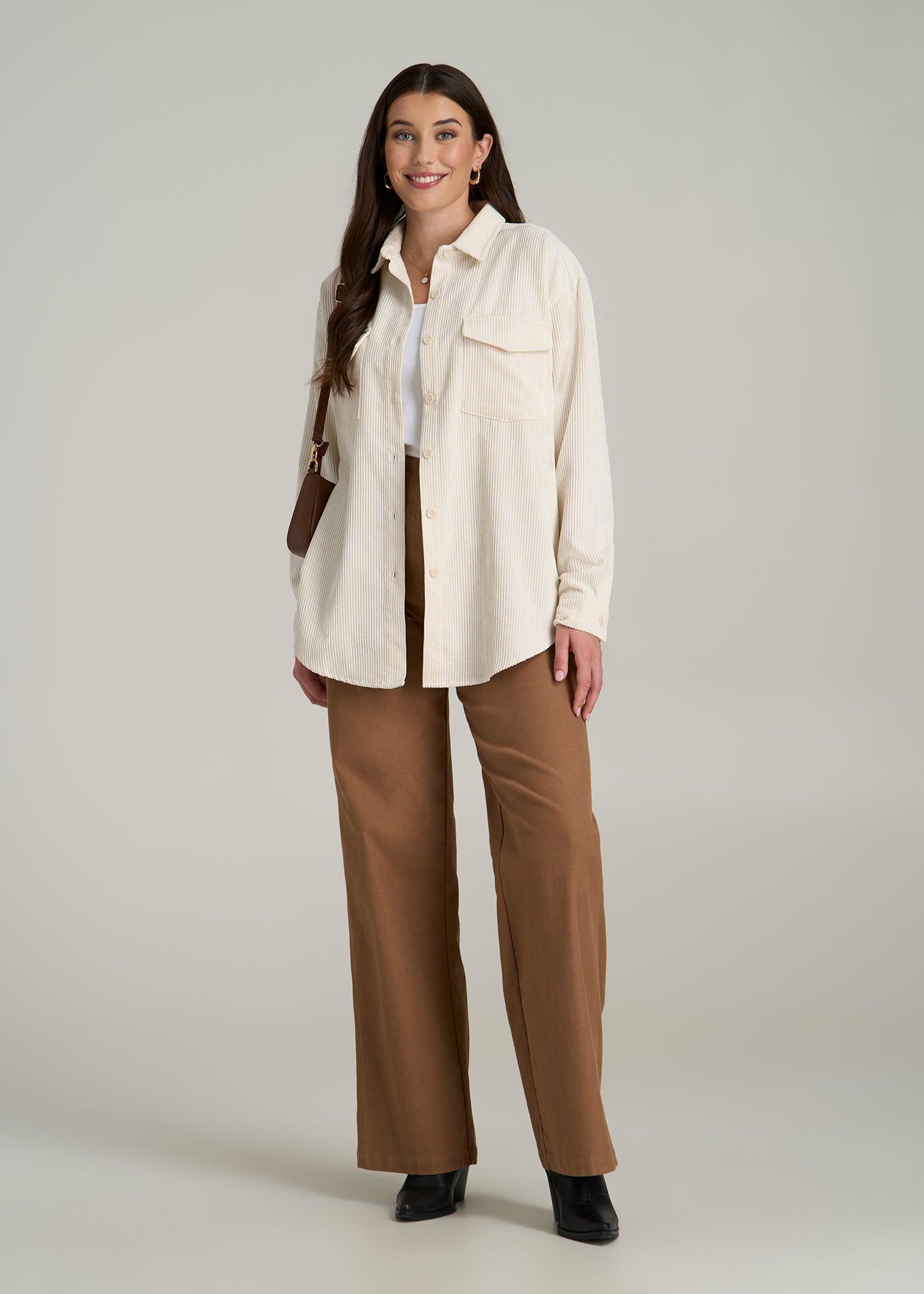 Corduroy Button Shirt for Tall Women in White Alyssum Product Image