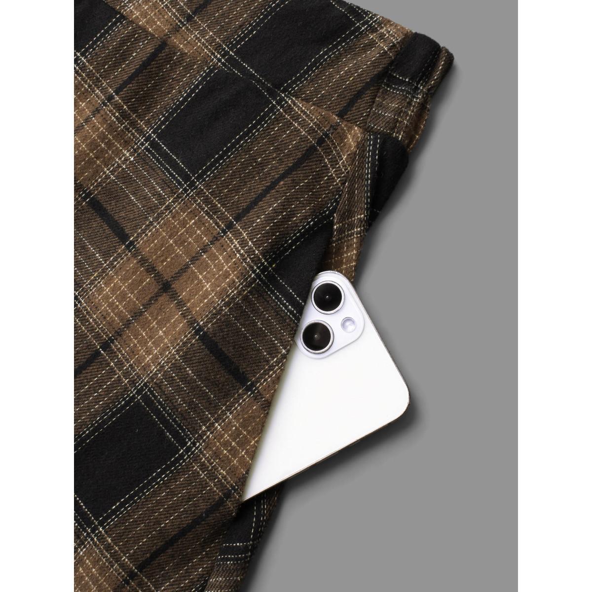 Plus Size Plaid Elastic Waist Slant Pocket Skirt Women Yellowishbrown Elegant No stretch Slanted pocket Everyday Skirts BloomChic 22-24/3X Product Image
