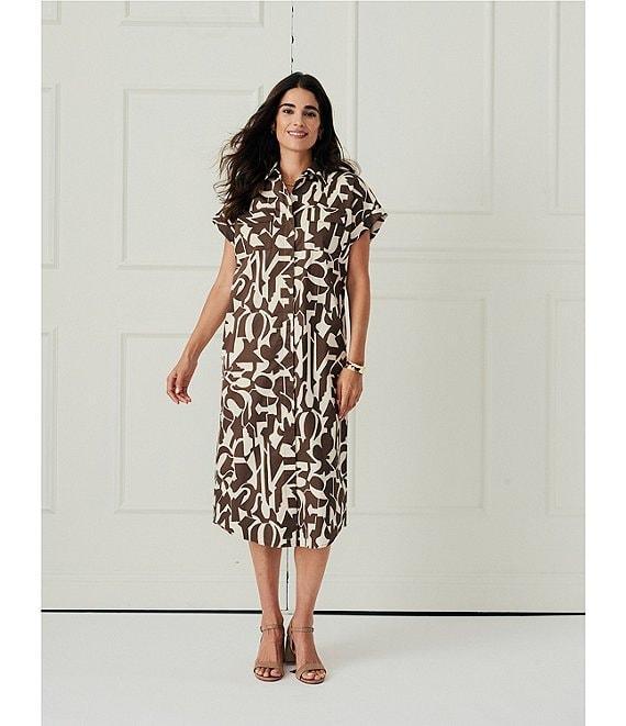 J.McLaughlin Luciana Print Point Collar Drop Shoulder Cap Sleeve Shirt Dress Product Image