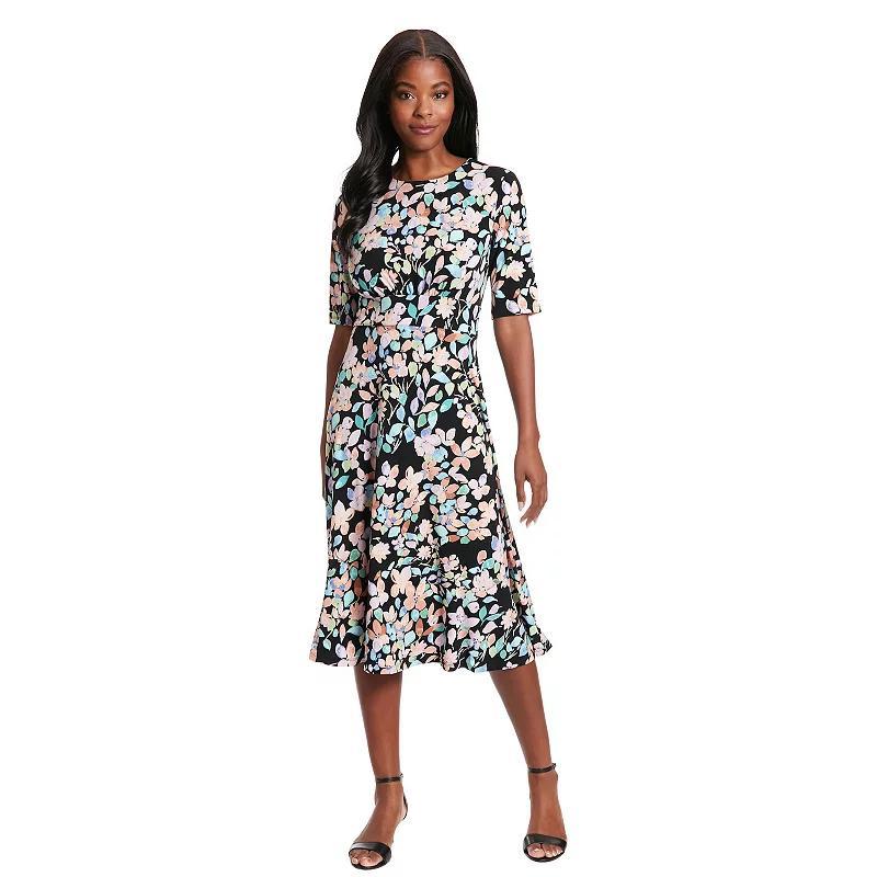 Womens London Times Floral Squareneck Puff Sleeve Empire Waist Midi Dress Product Image