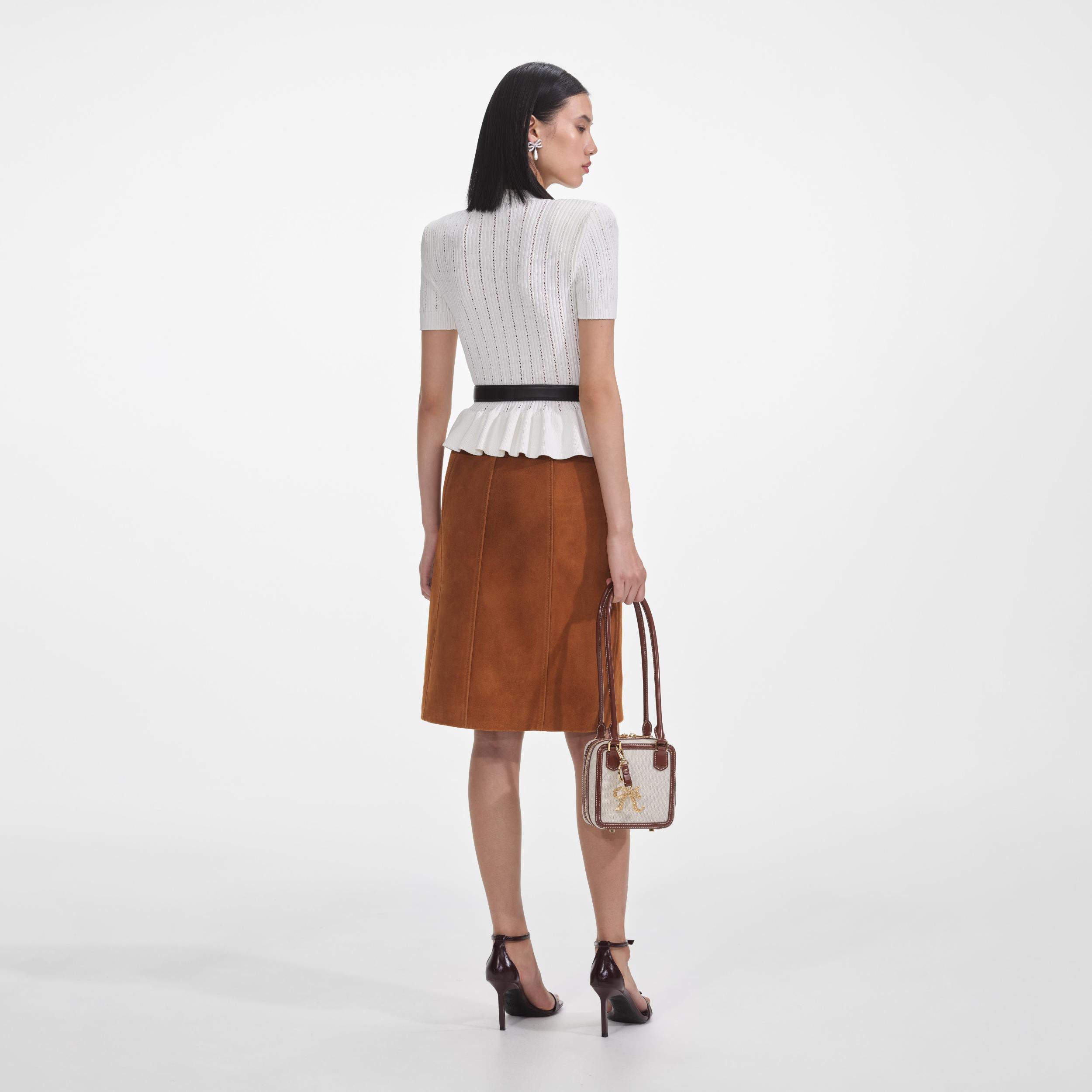 White Peplum Knit Top Product Image