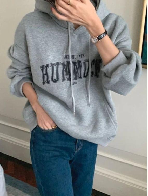 Long Sleeve Lettering Print Loose-Fit Hooded Sweatshirt Product Image
