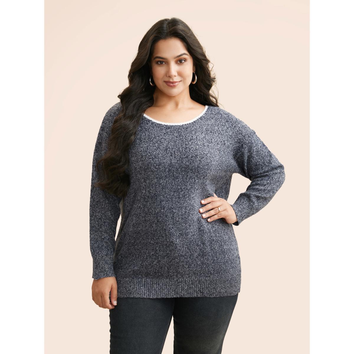 Plus Size Round Neck Bowknot Cut Out Pullover Midnight Women Casual Long Sleeve Round Neck Everyday Pullovers BloomChic 22-24/3X Product Image