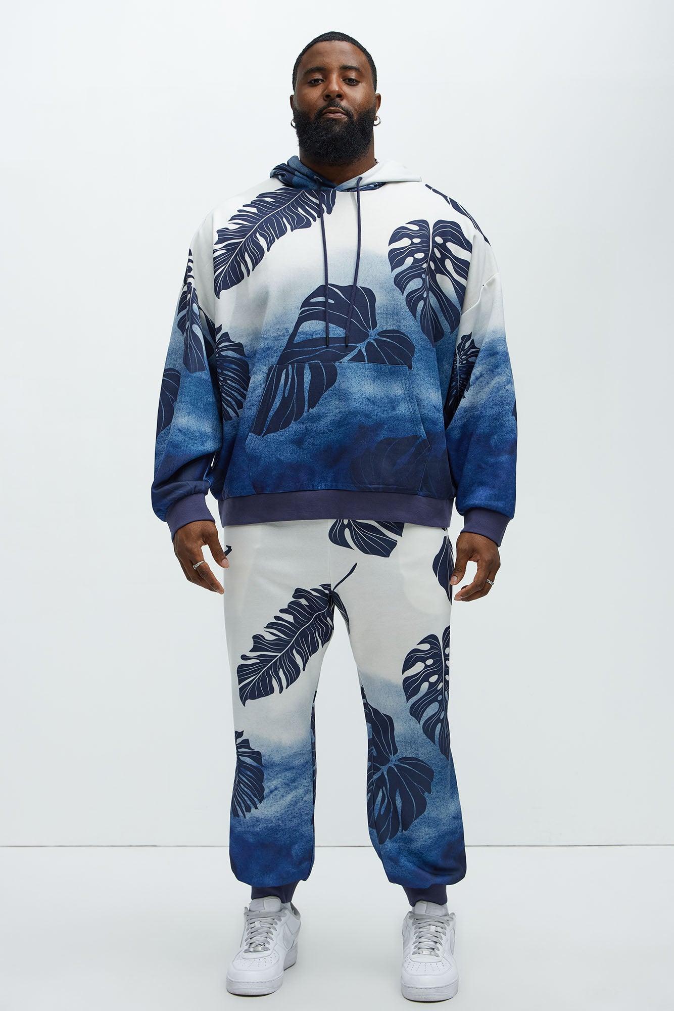 Pohai Printed Foliage Oversized Hoodie - Blue/combo Product Image