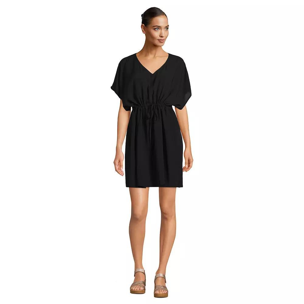 Petite Lands End Short Sleeve Gathered Waist Swim Cover-up Dress, Womens Product Image