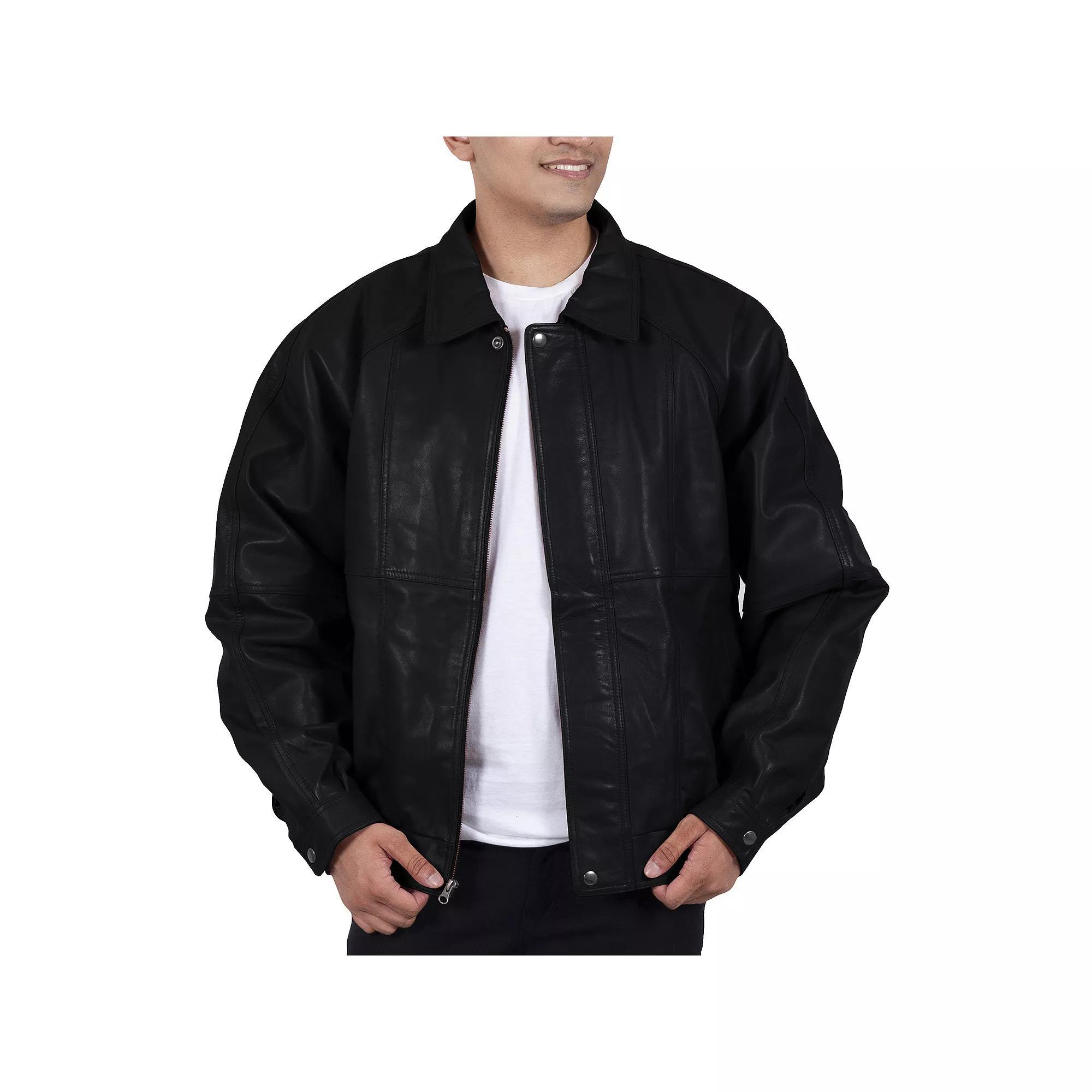 Men's Franchise Club Ace Leather Bomber Jacket, Size: XXL, Black Product Image