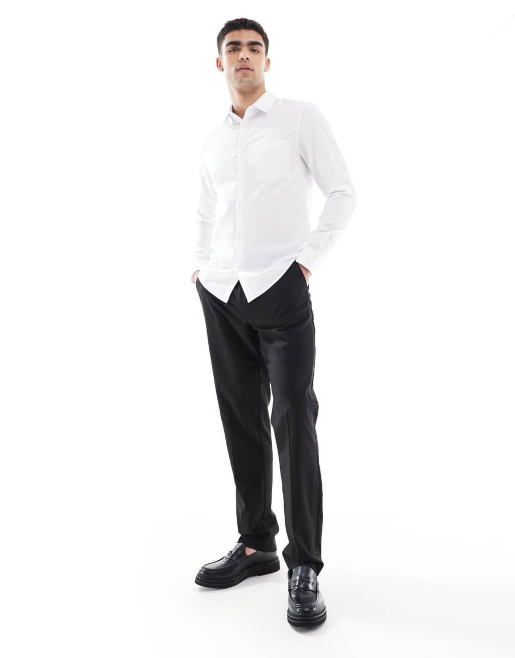 ASOS DESIGN slim formal textured shirt in white Product Image